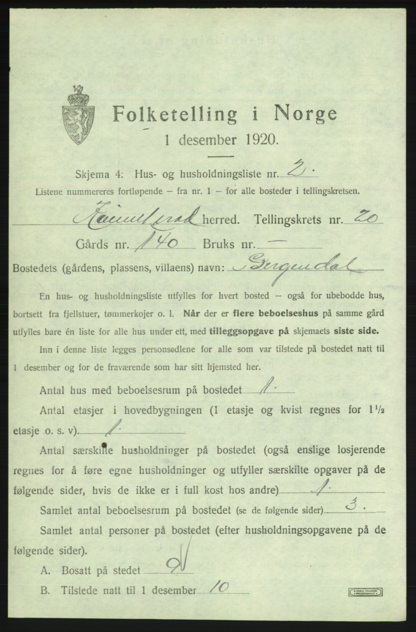 SAB, 1920 census for Kvinnherad, 1920, p. 3013