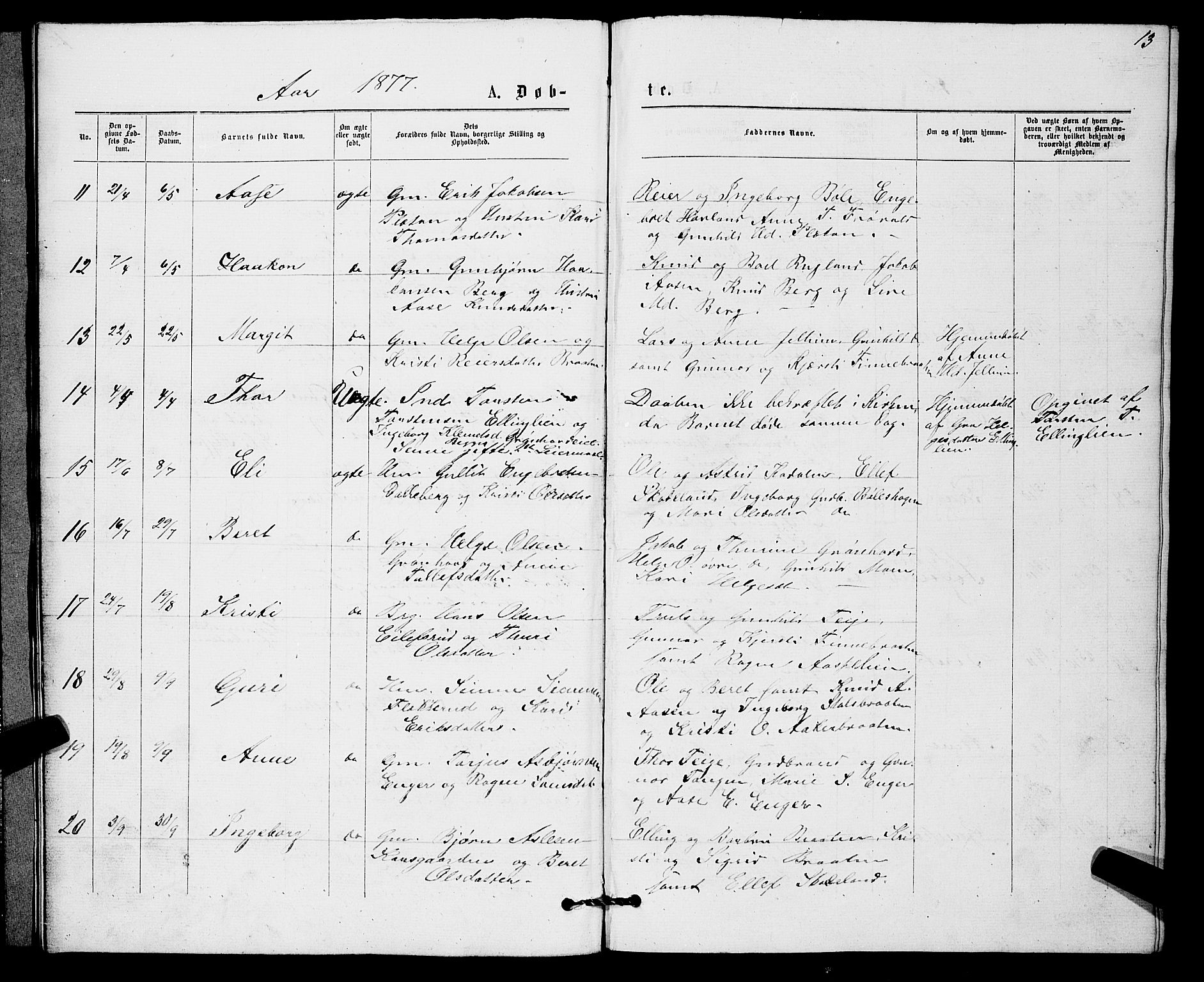 Sigdal kirkebøker, AV/SAKO-A-245/G/Gb/L0002: Parish register (copy) no. II 2, 1875-1900, p. 13