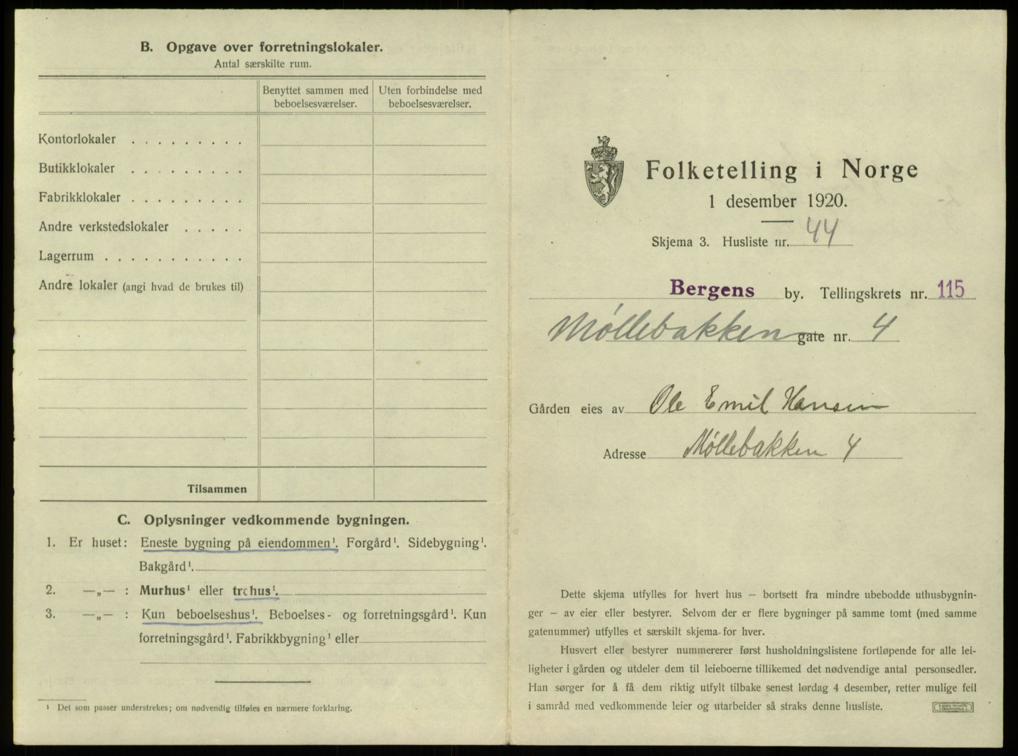 SAB, 1920 census for Bergen, 1920, p. 10400