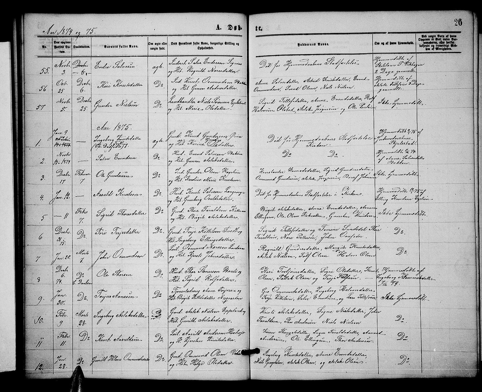 Åmli sokneprestkontor, SAK/1111-0050/F/Fb/Fbc/L0003: Parish register (copy) no. B 3, 1868-1888, p. 26