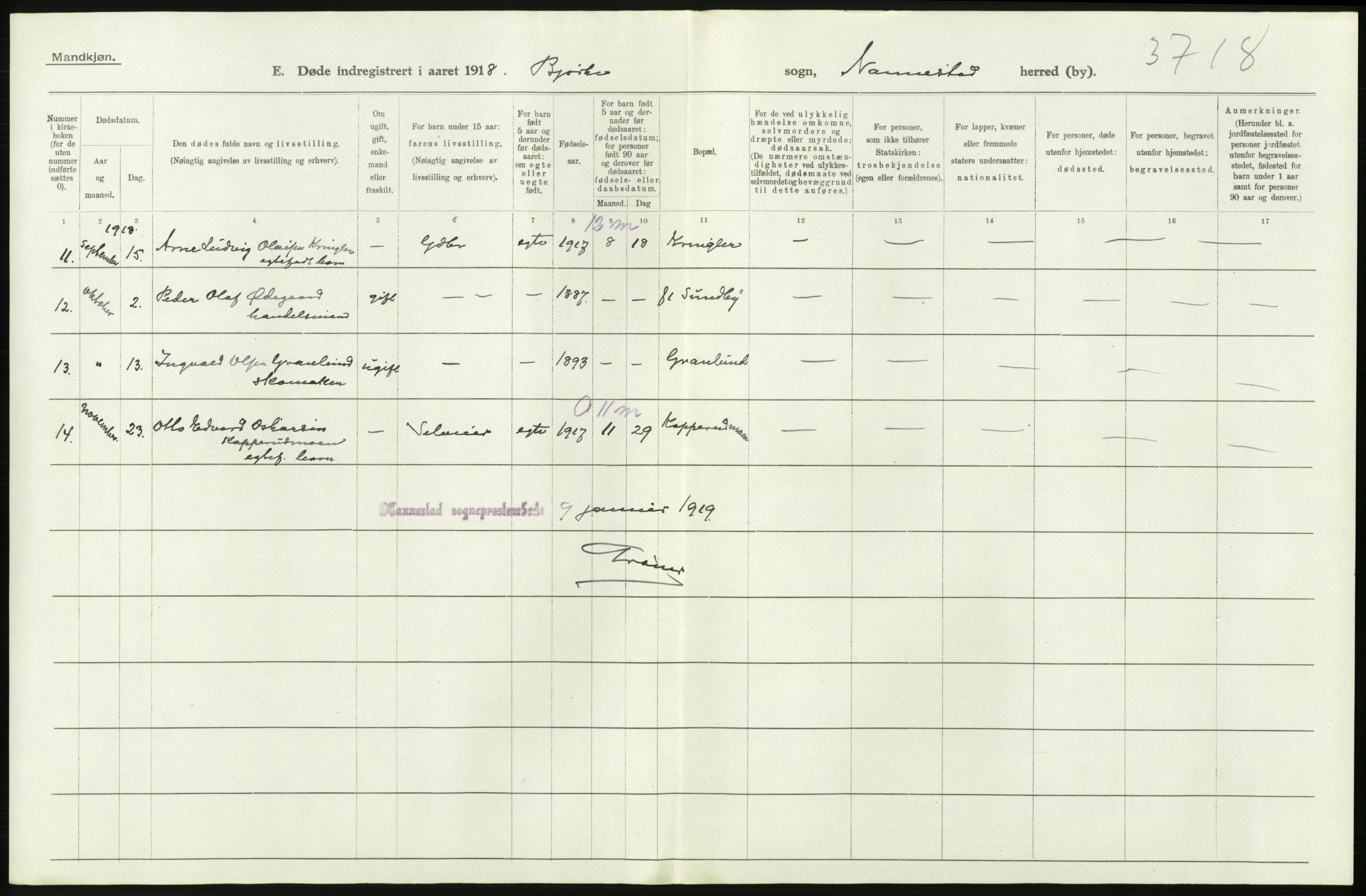 Statistisk sentralbyrå, Sosiodemografiske emner, Befolkning, AV/RA-S-2228/D/Df/Dfb/Dfbh/L0006: Akershus fylke: Døde. Bygder og byer., 1918, p. 336