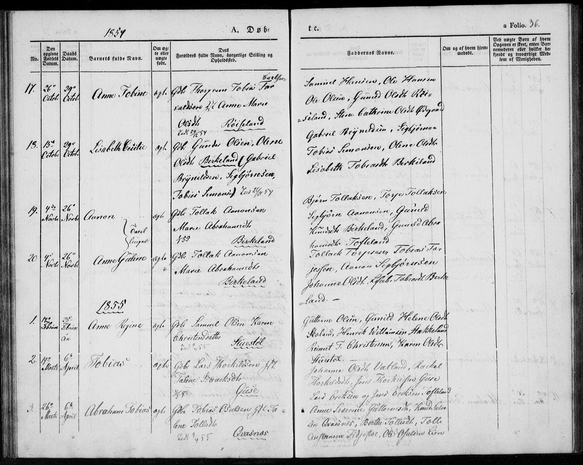 Lyngdal sokneprestkontor, SAK/1111-0029/F/Fa/Fab/L0001: Parish register (official) no. A 1, 1838-1860, p. 36