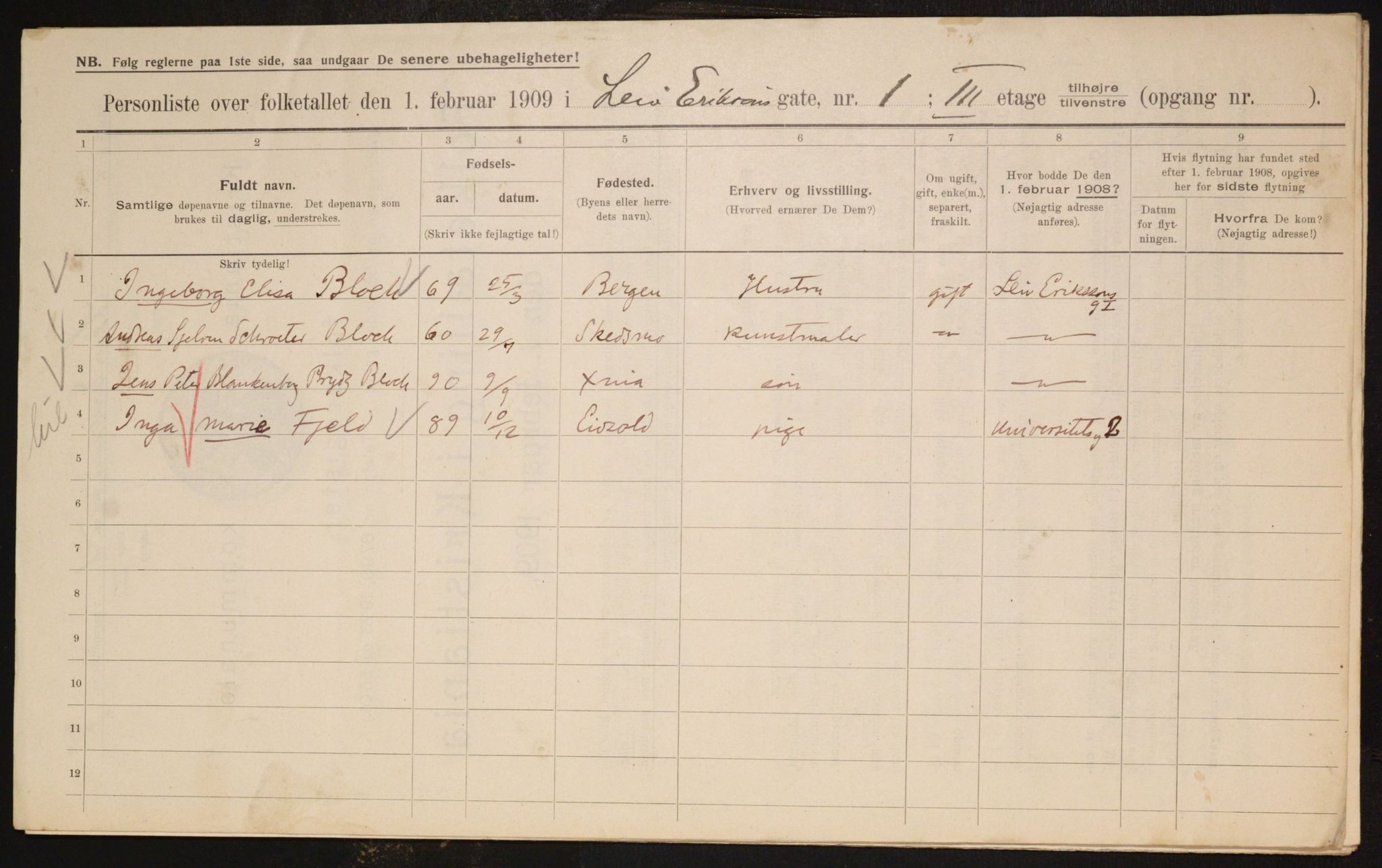 OBA, Municipal Census 1909 for Kristiania, 1909, p. 52405