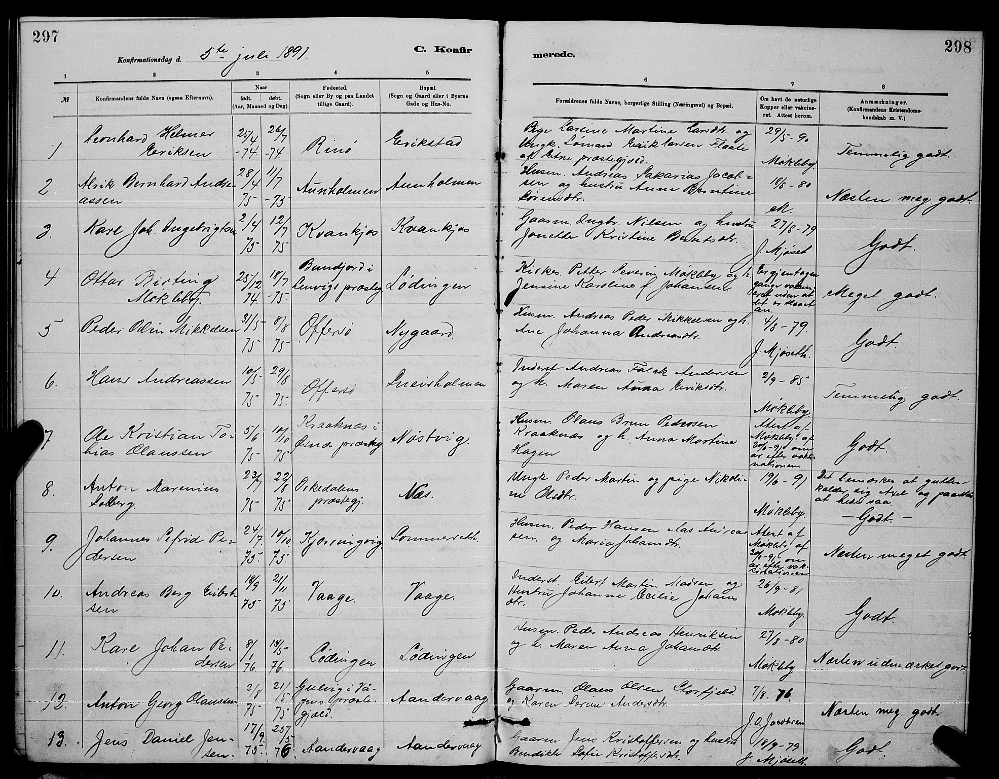 Ministerialprotokoller, klokkerbøker og fødselsregistre - Nordland, AV/SAT-A-1459/872/L1047: Parish register (copy) no. 872C03, 1880-1897, p. 297-298