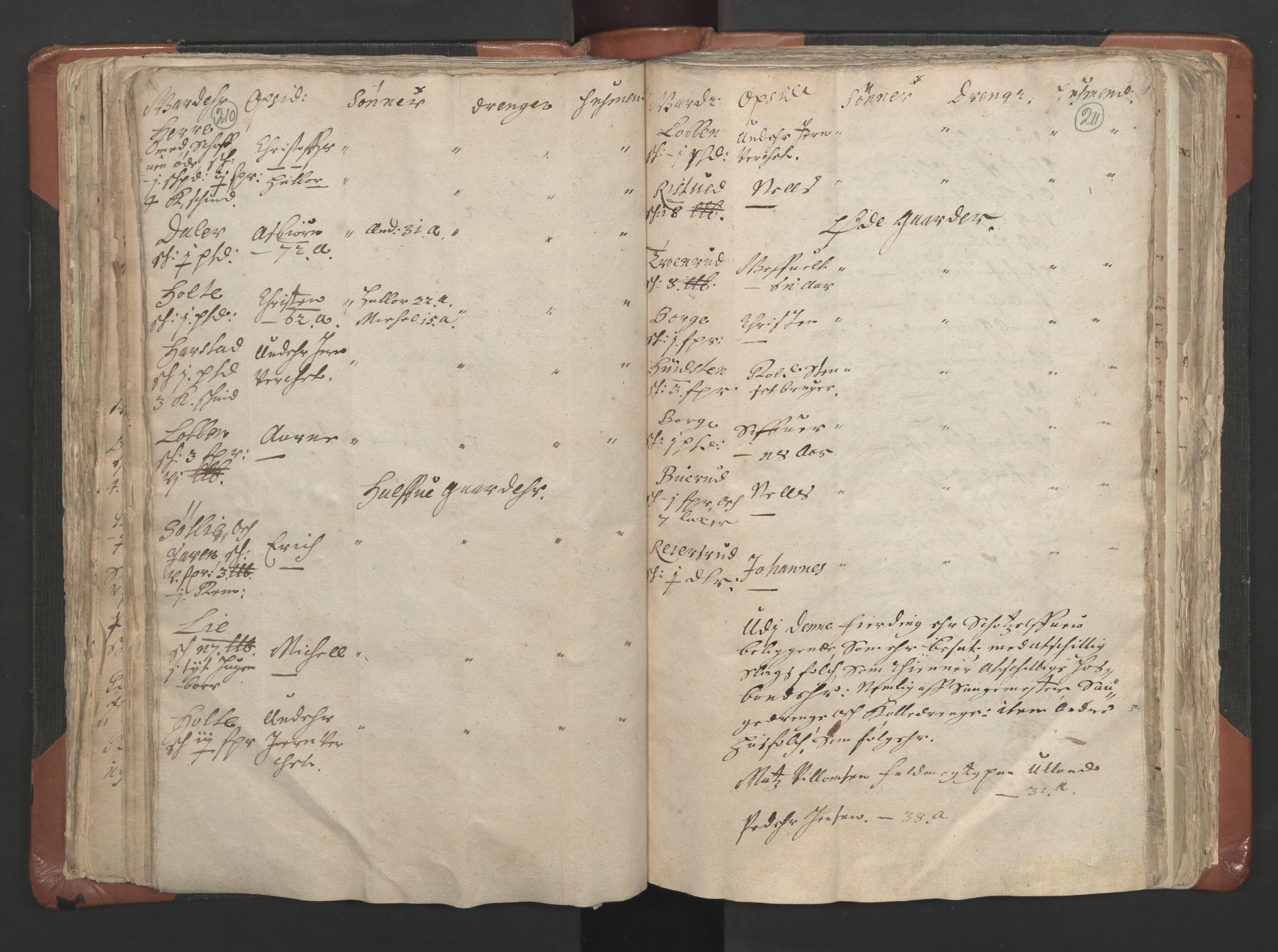 RA, Vicar's Census 1664-1666, no. 9: Bragernes deanery, 1664-1666, p. 210-211