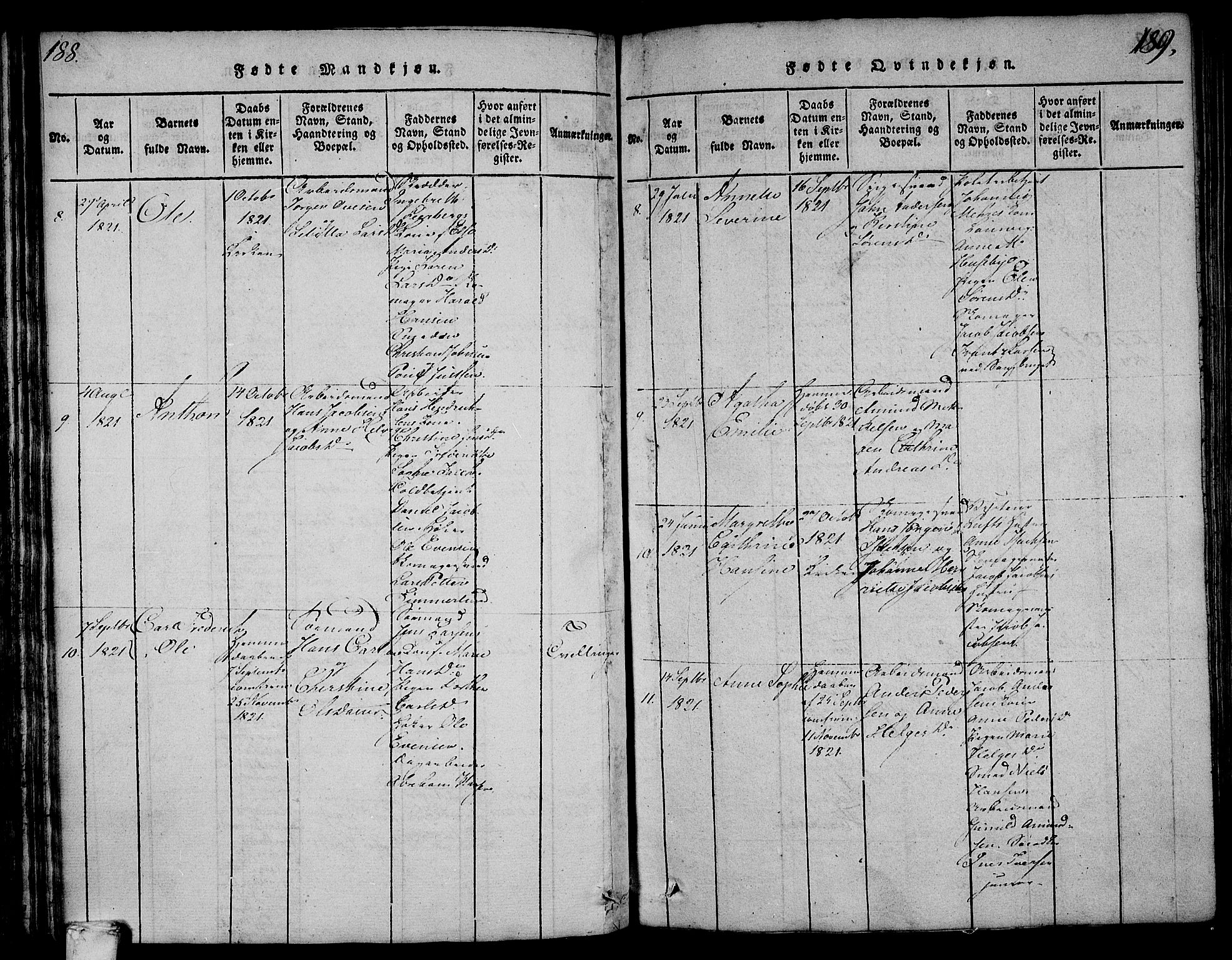 Larvik kirkebøker, AV/SAKO-A-352/F/Fa/L0001: Parish register (official) no. I 1, 1814-1825, p. 188-189