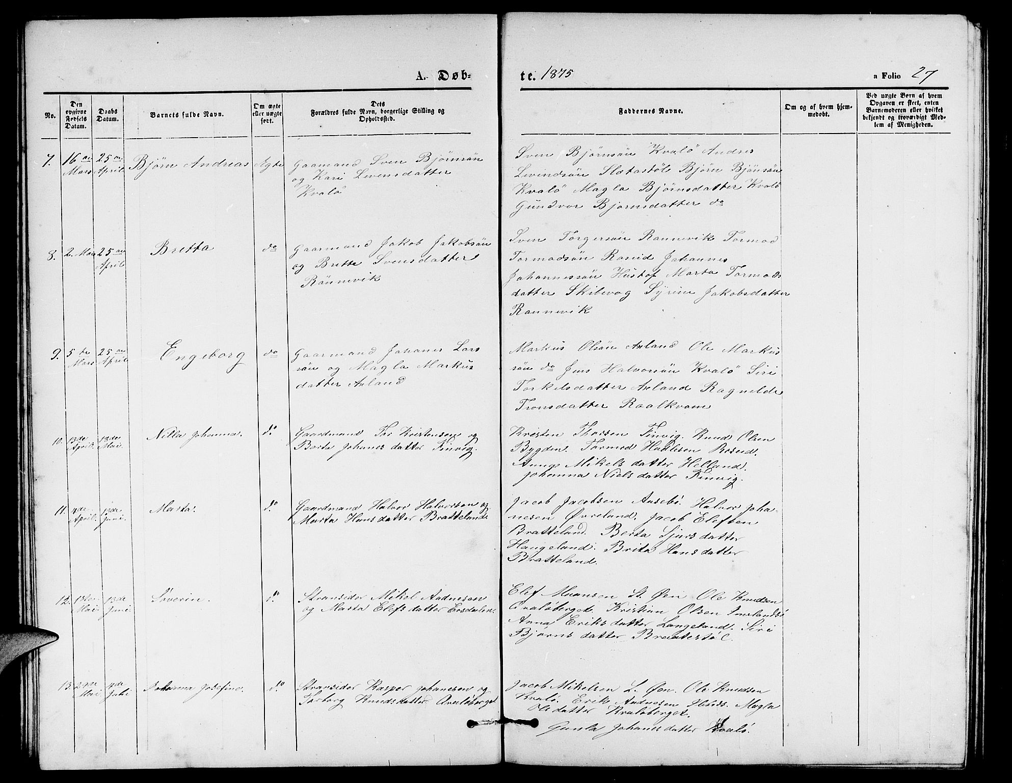 Vikedal sokneprestkontor, AV/SAST-A-101840/01/V: Parish register (copy) no. B 4, 1868-1890, p. 27