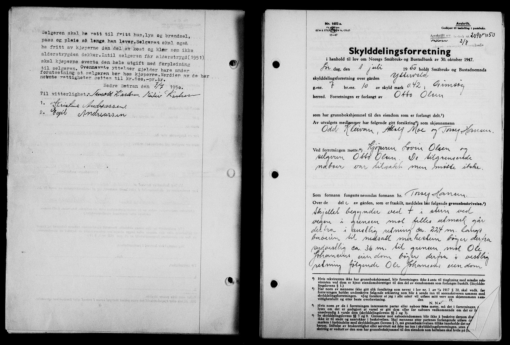 Lofoten sorenskriveri, SAT/A-0017/1/2/2C/L0024a: Mortgage book no. 24a, 1950-1950, Diary no: : 2090/1950