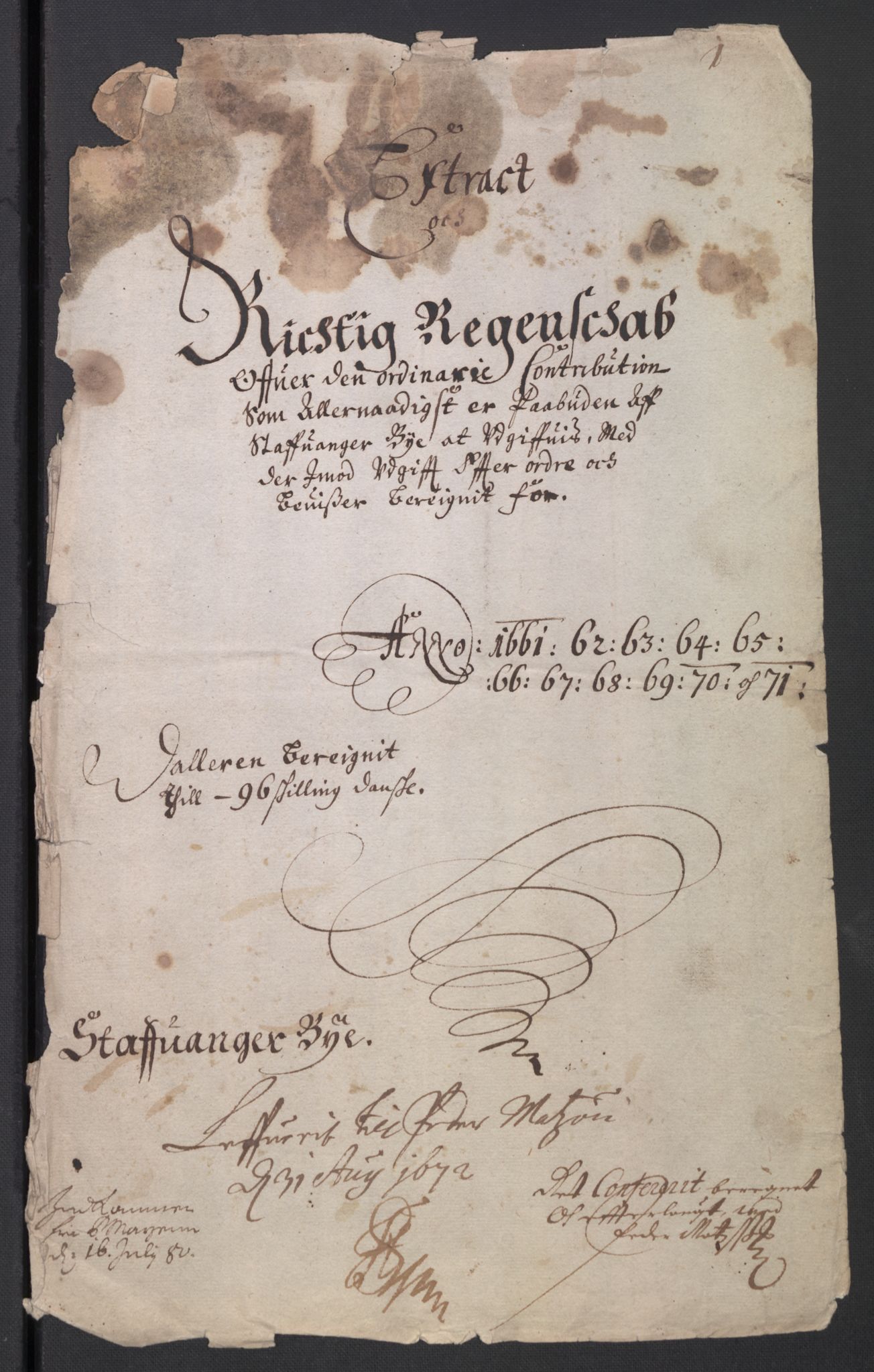 Rentekammeret inntil 1814, Reviderte regnskaper, Byregnskaper, RA/EA-4066/R/Ro/L0300: [O3] Kontribusjonsregnskap, 1661-1678, p. 3