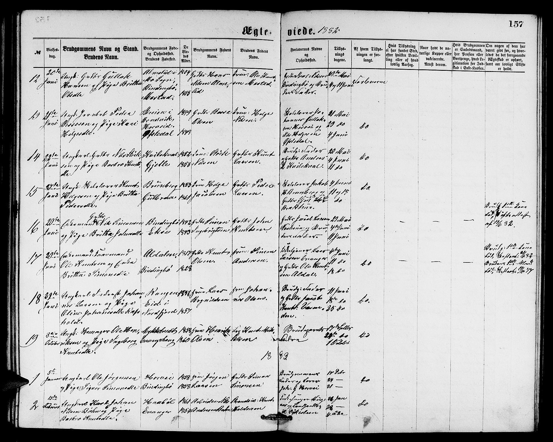 Evanger sokneprestembete, AV/SAB-A-99924: Parish register (copy) no. A 3, 1875-1887, p. 157