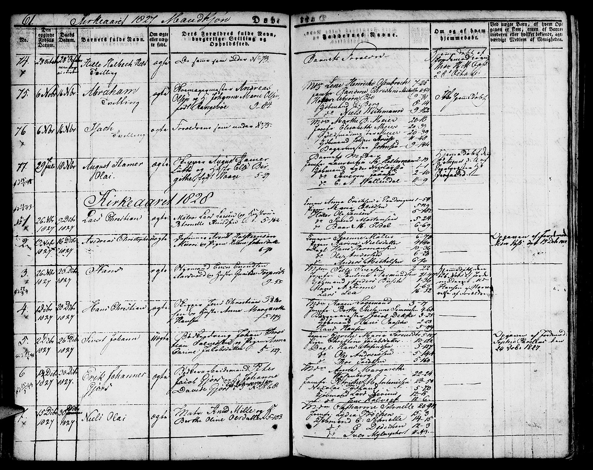 Nykirken Sokneprestembete, SAB/A-77101/H/Hab: Parish register (copy) no. A 5I, 1821-1841, p. 61