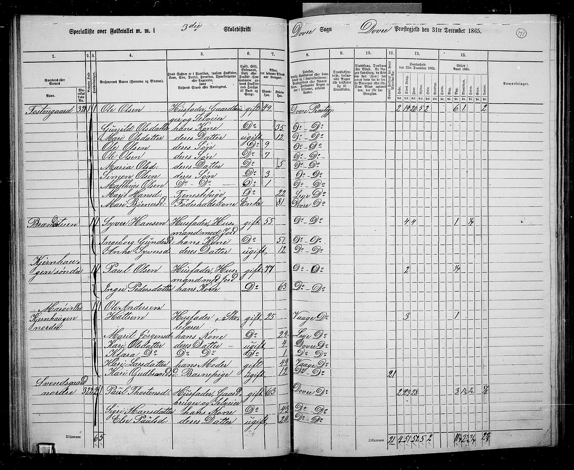 RA, 1865 census for Dovre, 1865, p. 67