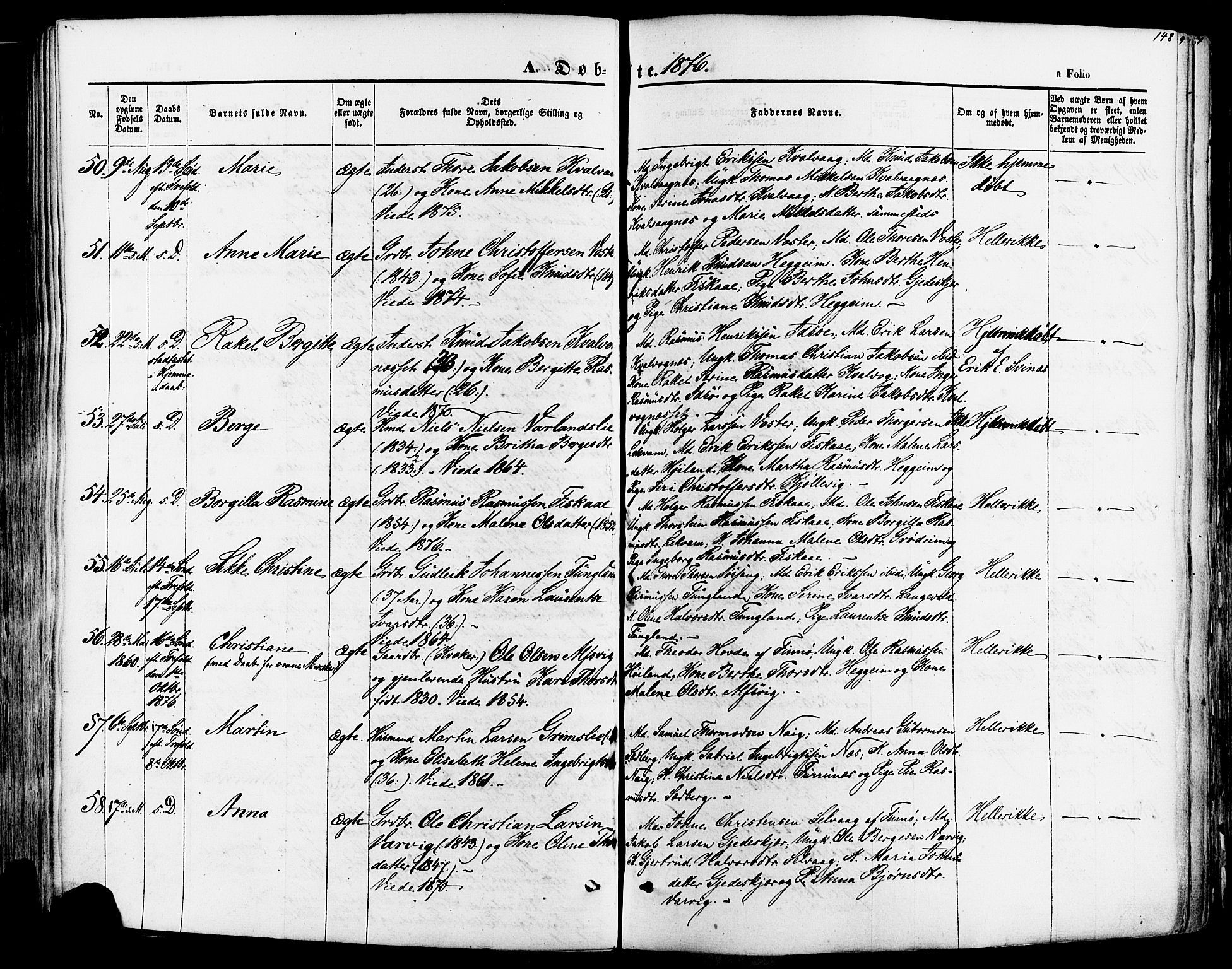 Strand sokneprestkontor, AV/SAST-A-101828/H/Ha/Haa/L0007: Parish register (official) no. A 7, 1855-1881, p. 148