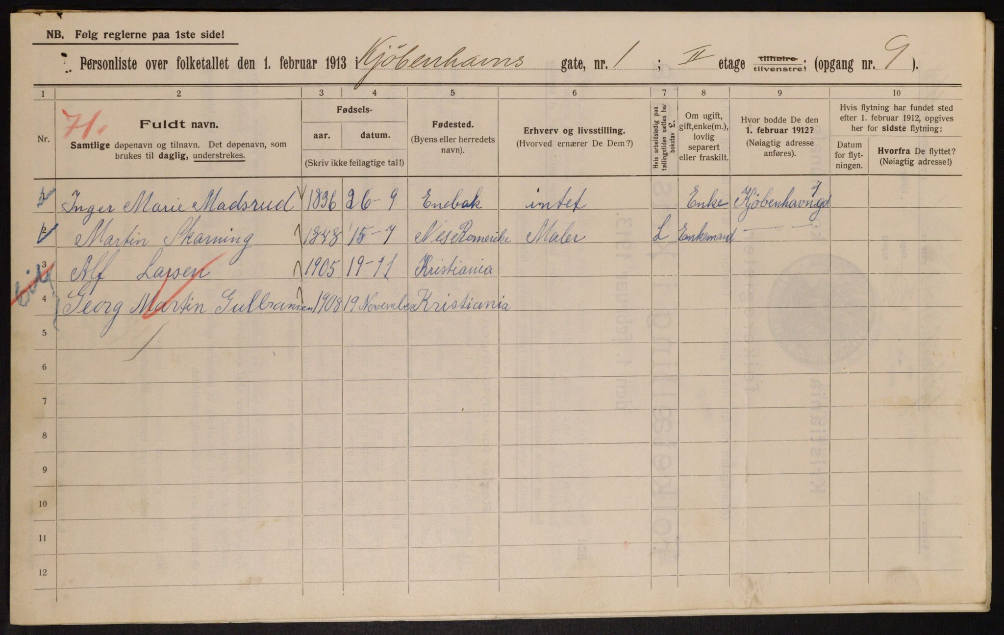 OBA, Municipal Census 1913 for Kristiania, 1913, p. 54729