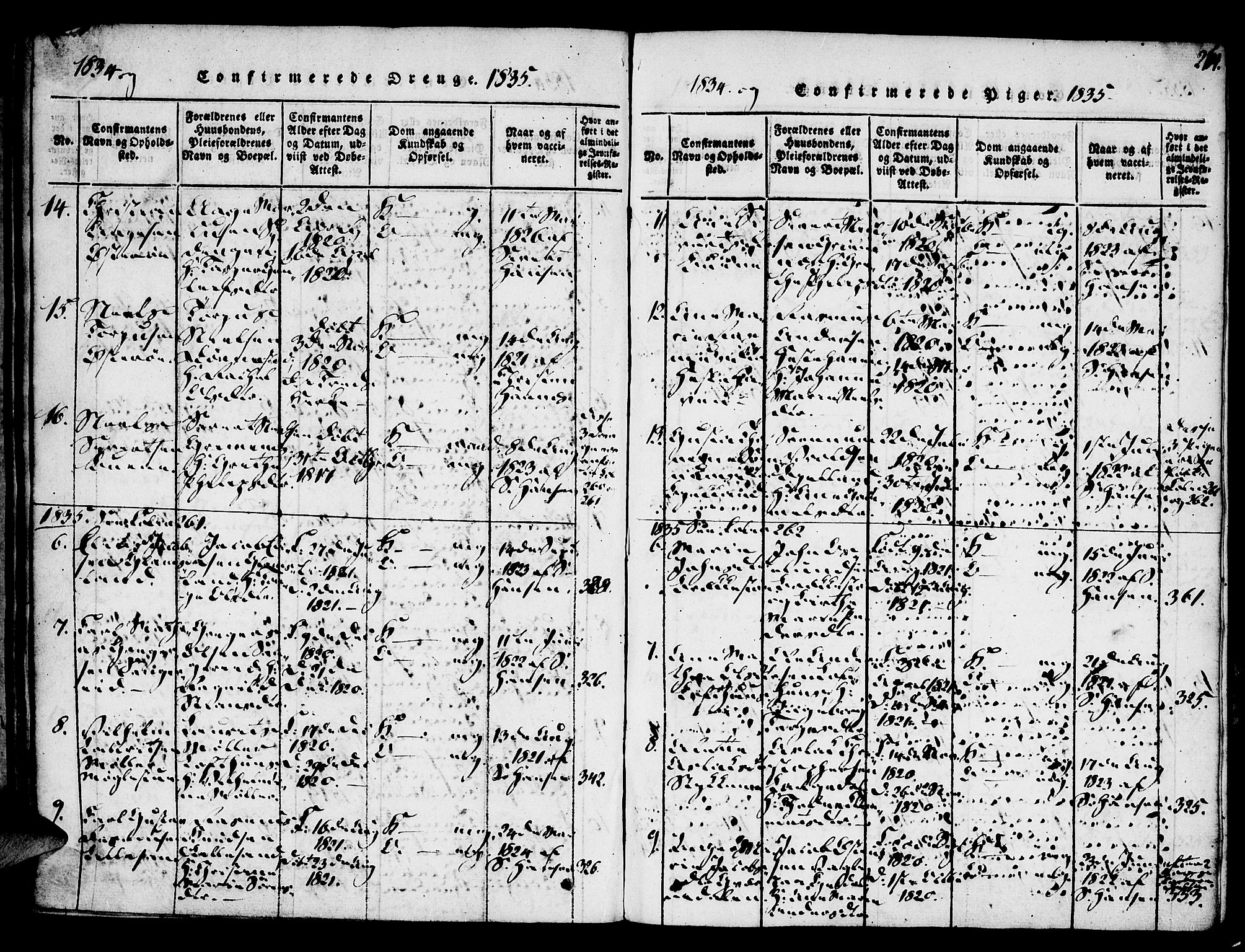 Vestre Moland sokneprestkontor, AV/SAK-1111-0046/F/Fa/Fab/L0003: Parish register (official) no. A 3, 1816-1843, p. 264