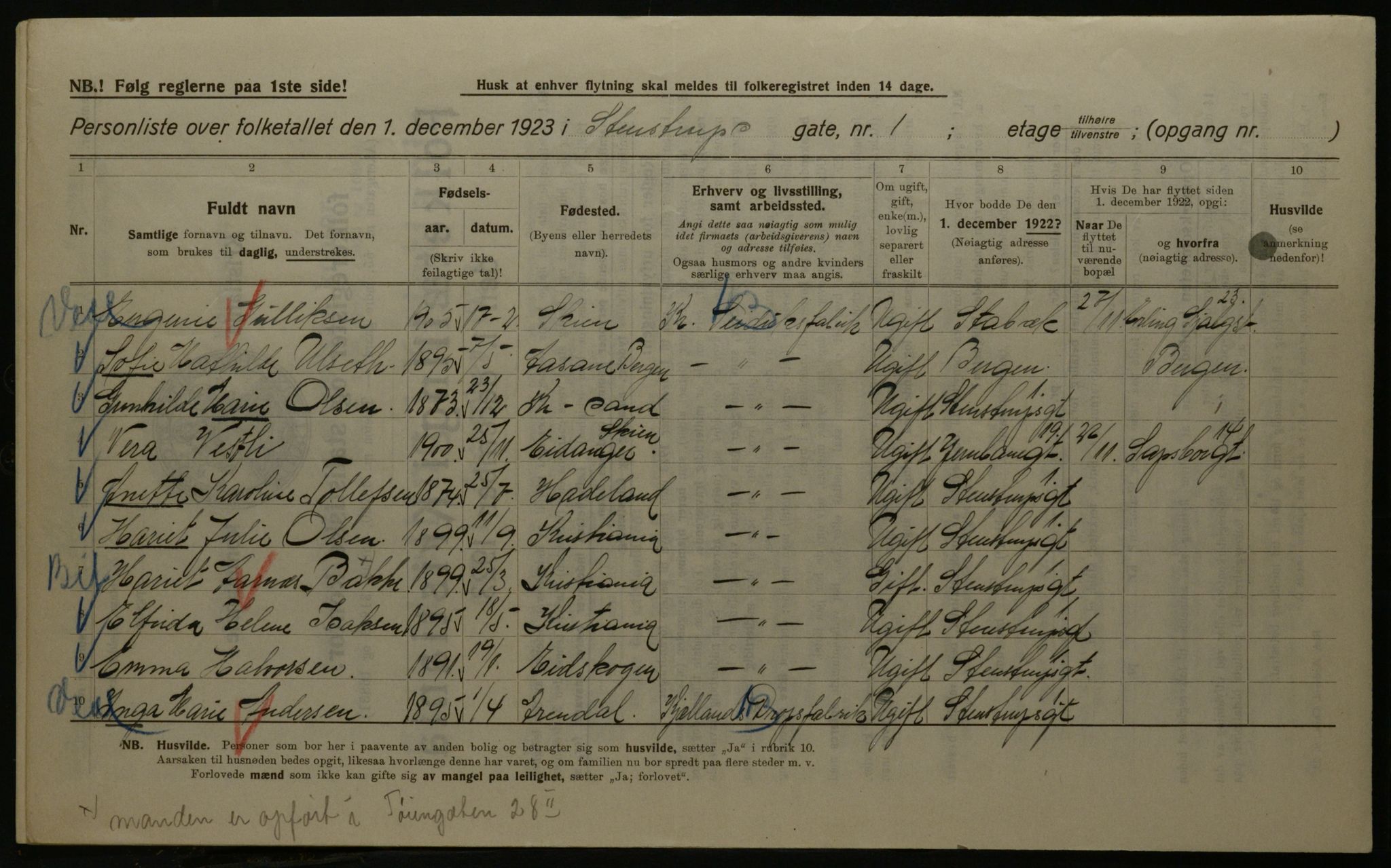 OBA, Municipal Census 1923 for Kristiania, 1923, p. 111417