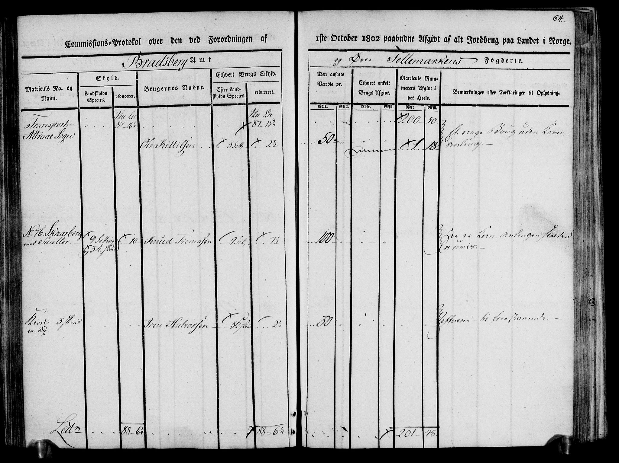 Rentekammeret inntil 1814, Realistisk ordnet avdeling, AV/RA-EA-4070/N/Ne/Nea/L0074: Øvre Telemarken fogderi. Kommisjonsprotokoll for fogderiets østre del - Tinn, Hjartdal og Seljord prestegjeld., 1803, p. 64