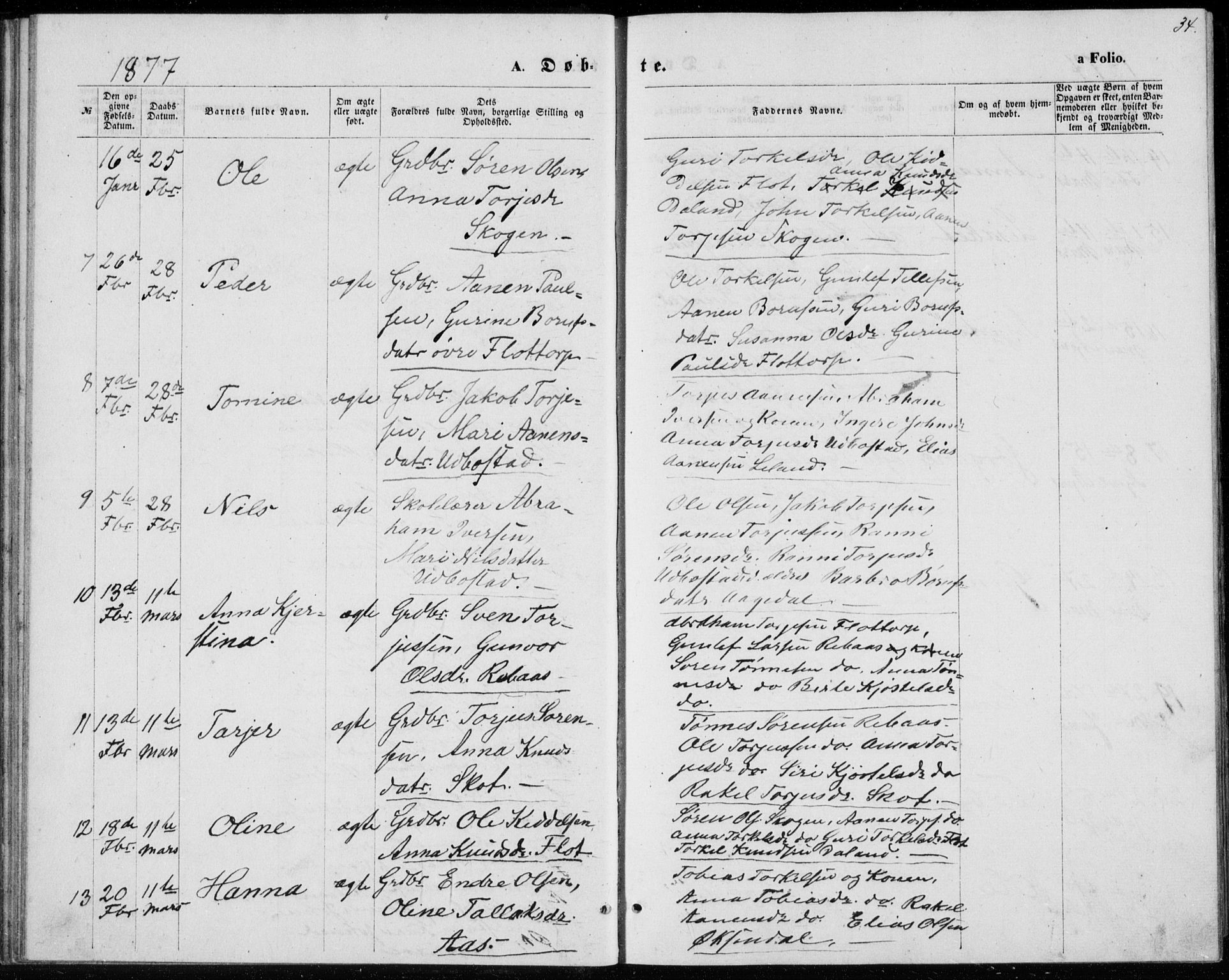 Bjelland sokneprestkontor, AV/SAK-1111-0005/F/Fb/Fbc/L0002: Parish register (copy) no. B 2, 1867-1887, p. 34