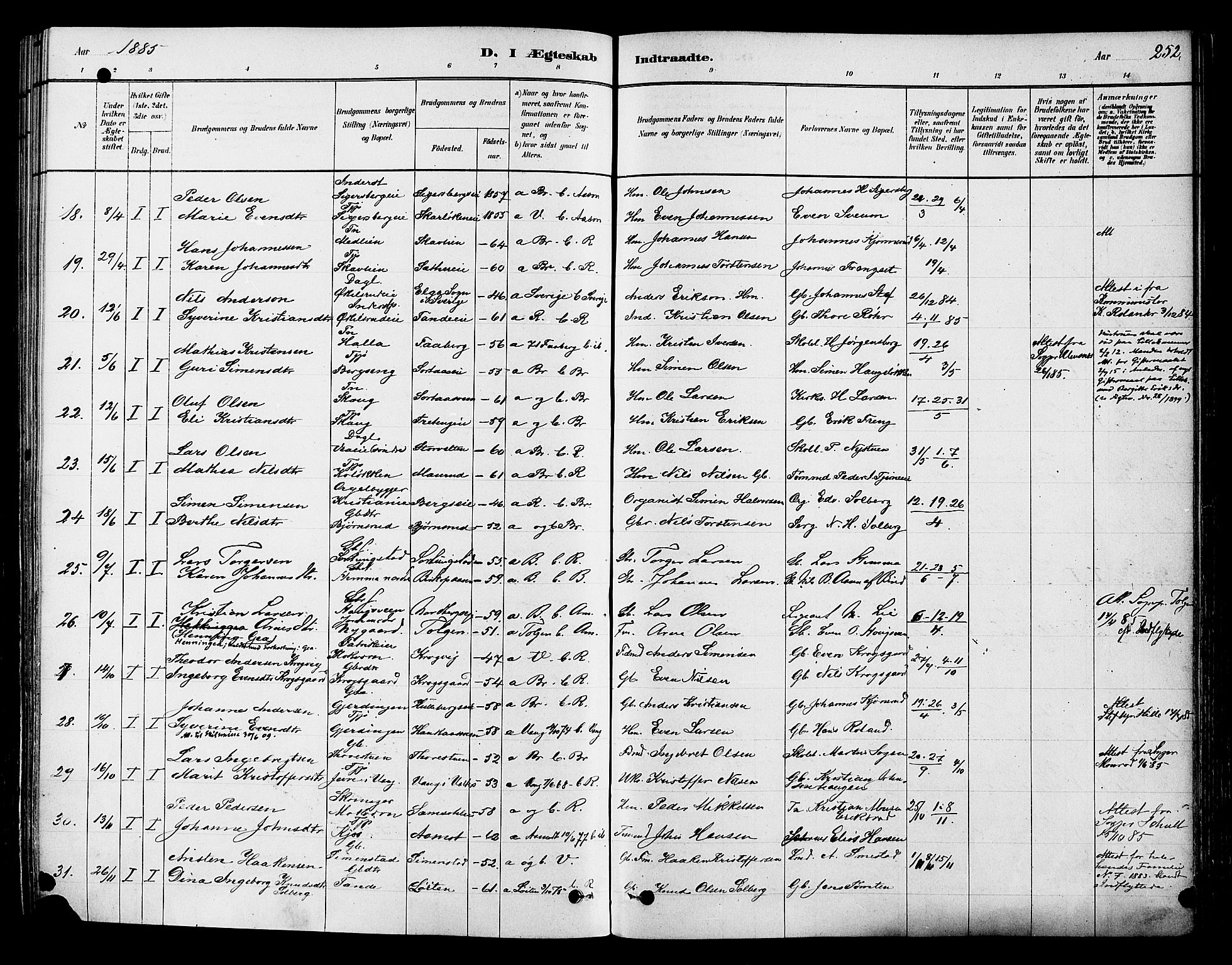 Ringsaker prestekontor, AV/SAH-PREST-014/K/Ka/L0012: Parish register (official) no. 12, 1879-1890, p. 252