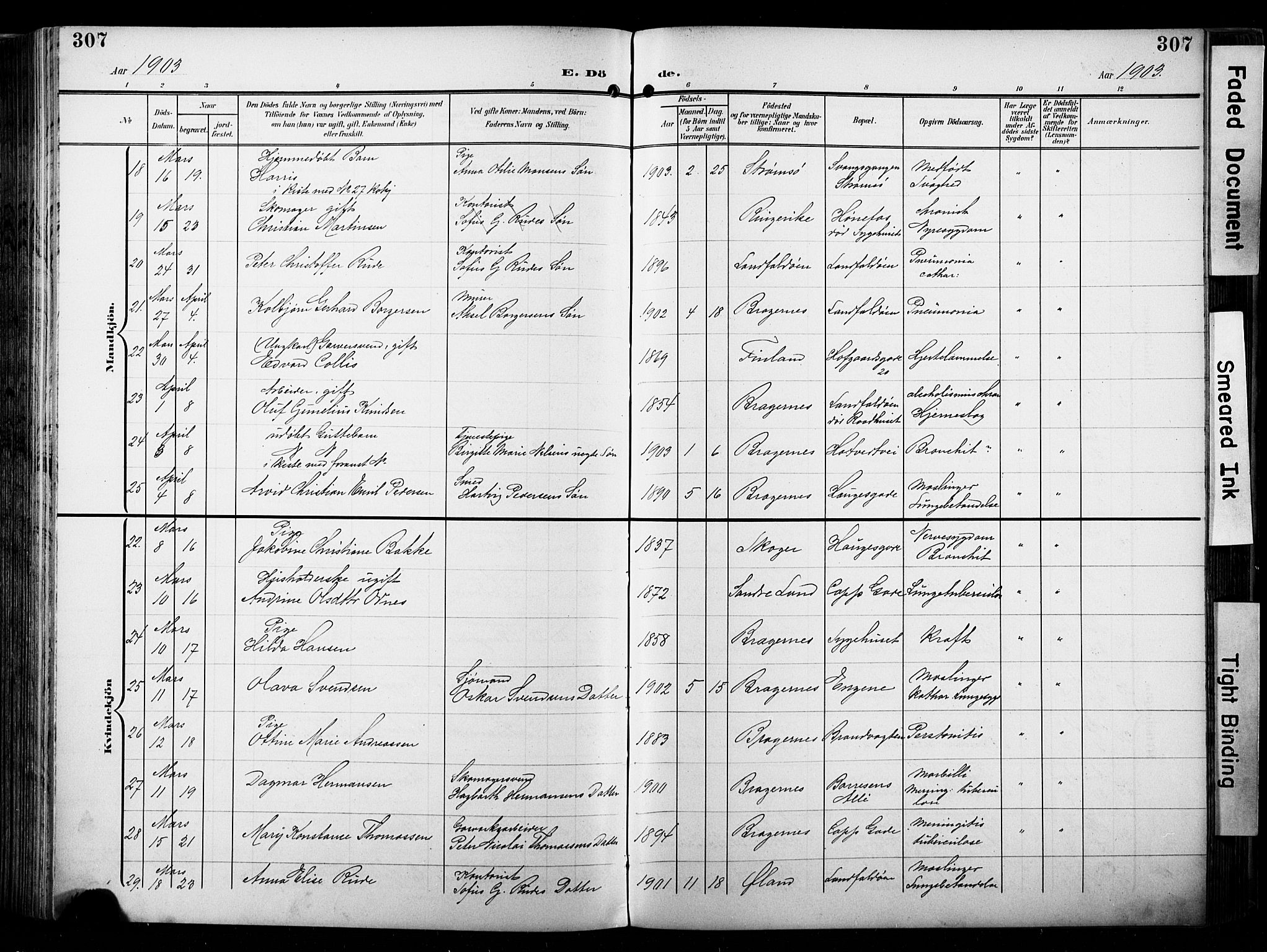 Bragernes kirkebøker, AV/SAKO-A-6/F/Fb/L0009: Parish register (official) no. II 9, 1902-1911, p. 307
