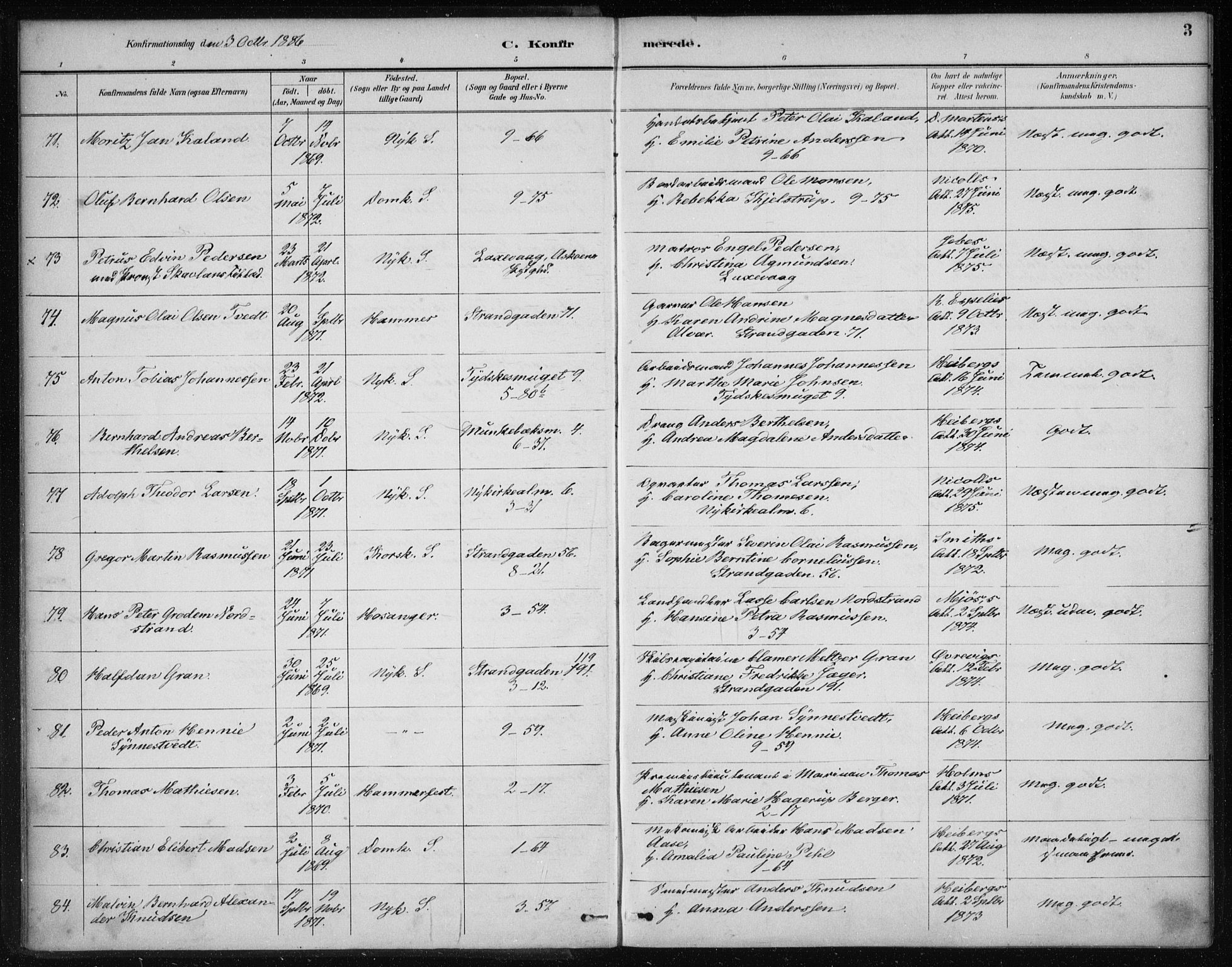 Nykirken Sokneprestembete, AV/SAB-A-77101/H/Haa/L0027: Parish register (official) no. C 6, 1886-1913, p. 3