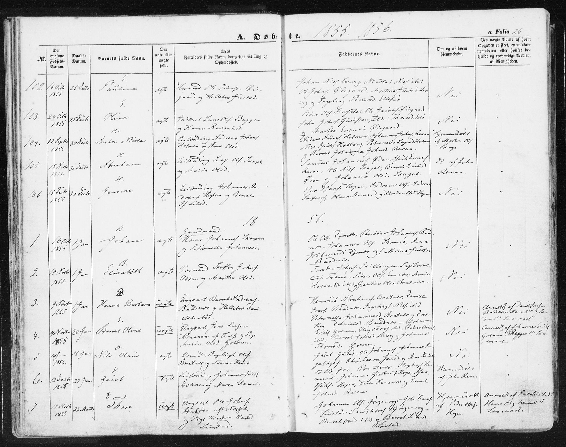 Ministerialprotokoller, klokkerbøker og fødselsregistre - Møre og Romsdal, SAT/A-1454/581/L0937: Parish register (official) no. 581A05, 1853-1872, p. 26