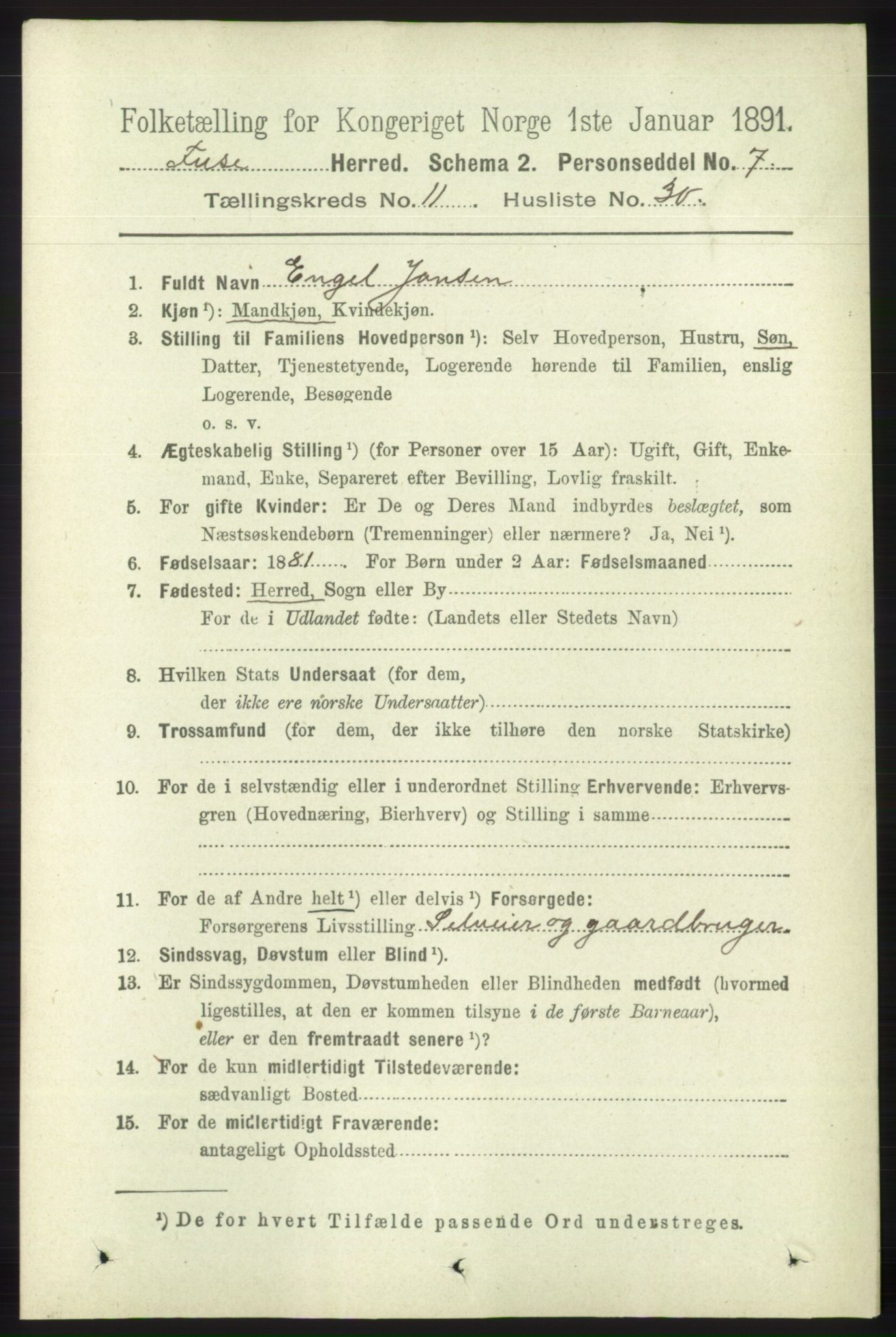 RA, 1891 census for 1241 Fusa, 1891, p. 2288