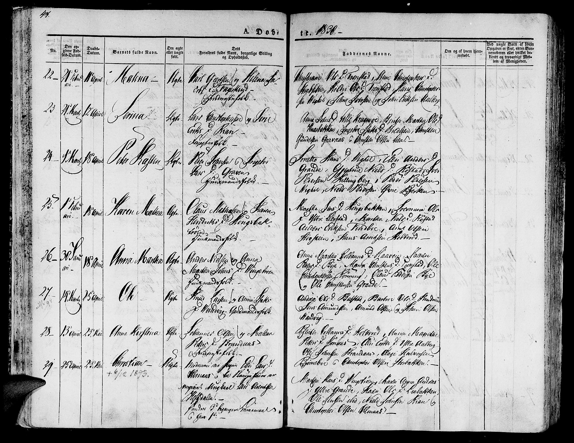 Ministerialprotokoller, klokkerbøker og fødselsregistre - Nord-Trøndelag, AV/SAT-A-1458/701/L0006: Parish register (official) no. 701A06, 1825-1841, p. 43