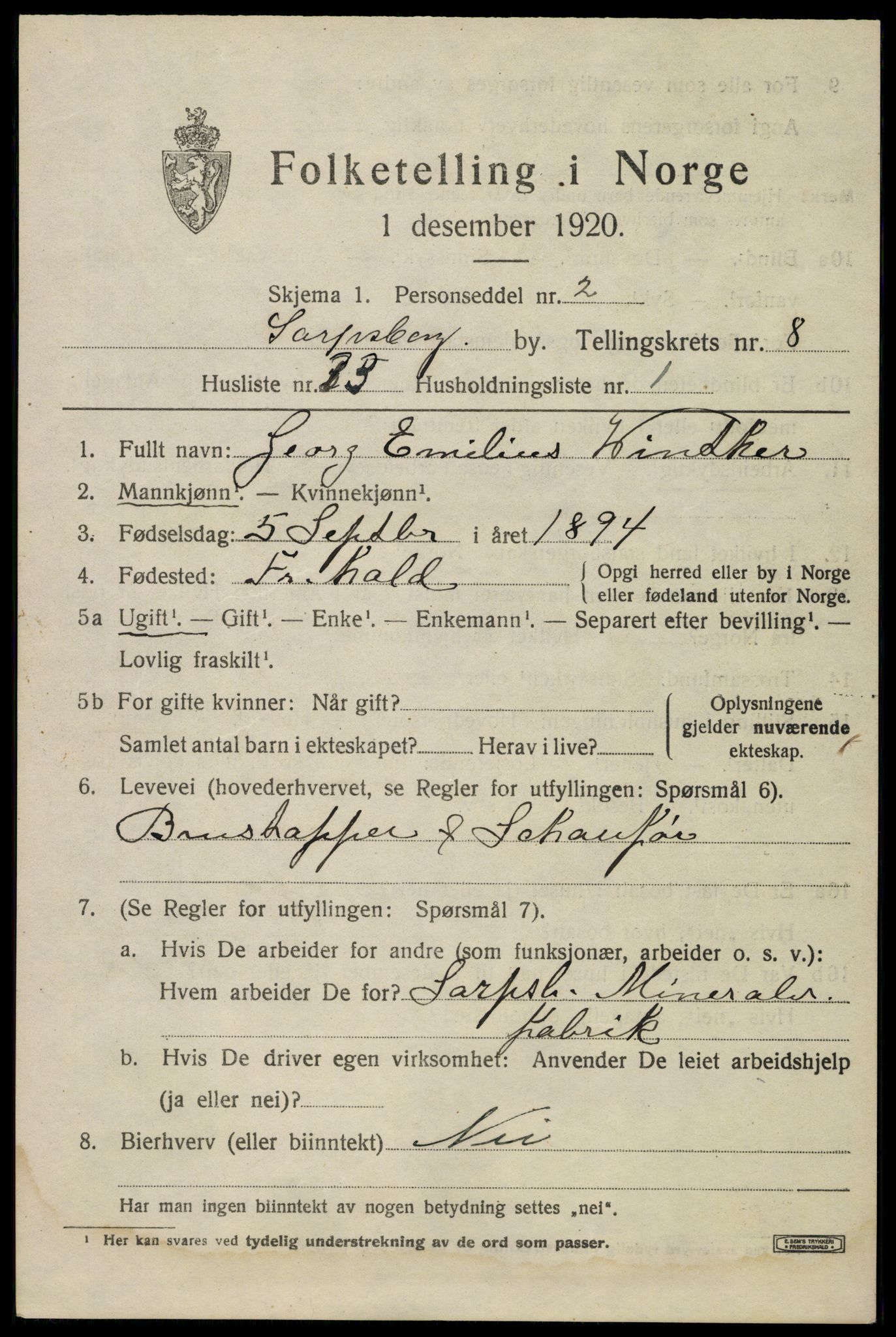 SAO, 1920 census for Sarpsborg, 1920, p. 17802