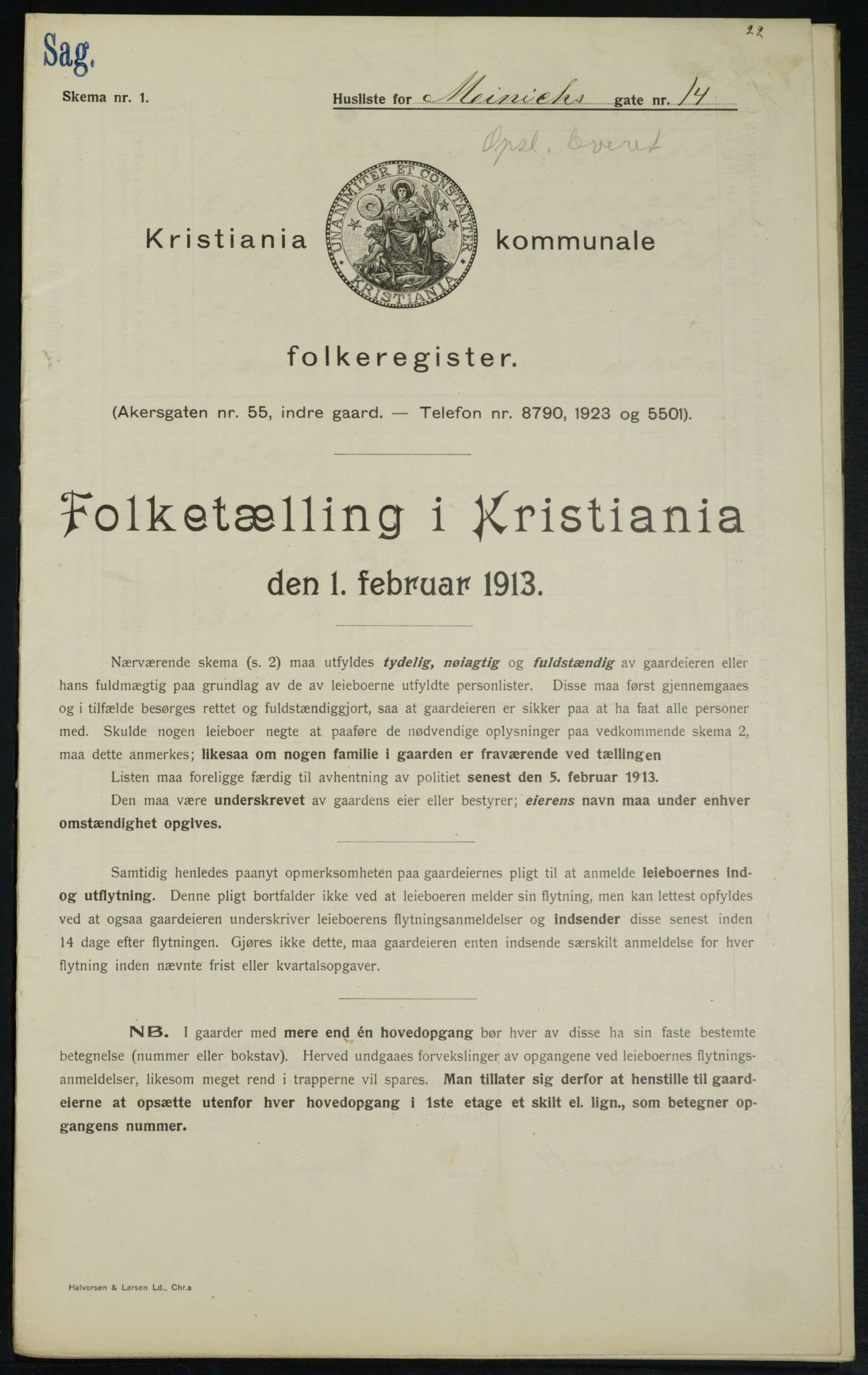 OBA, Municipal Census 1913 for Kristiania, 1913, p. 64848