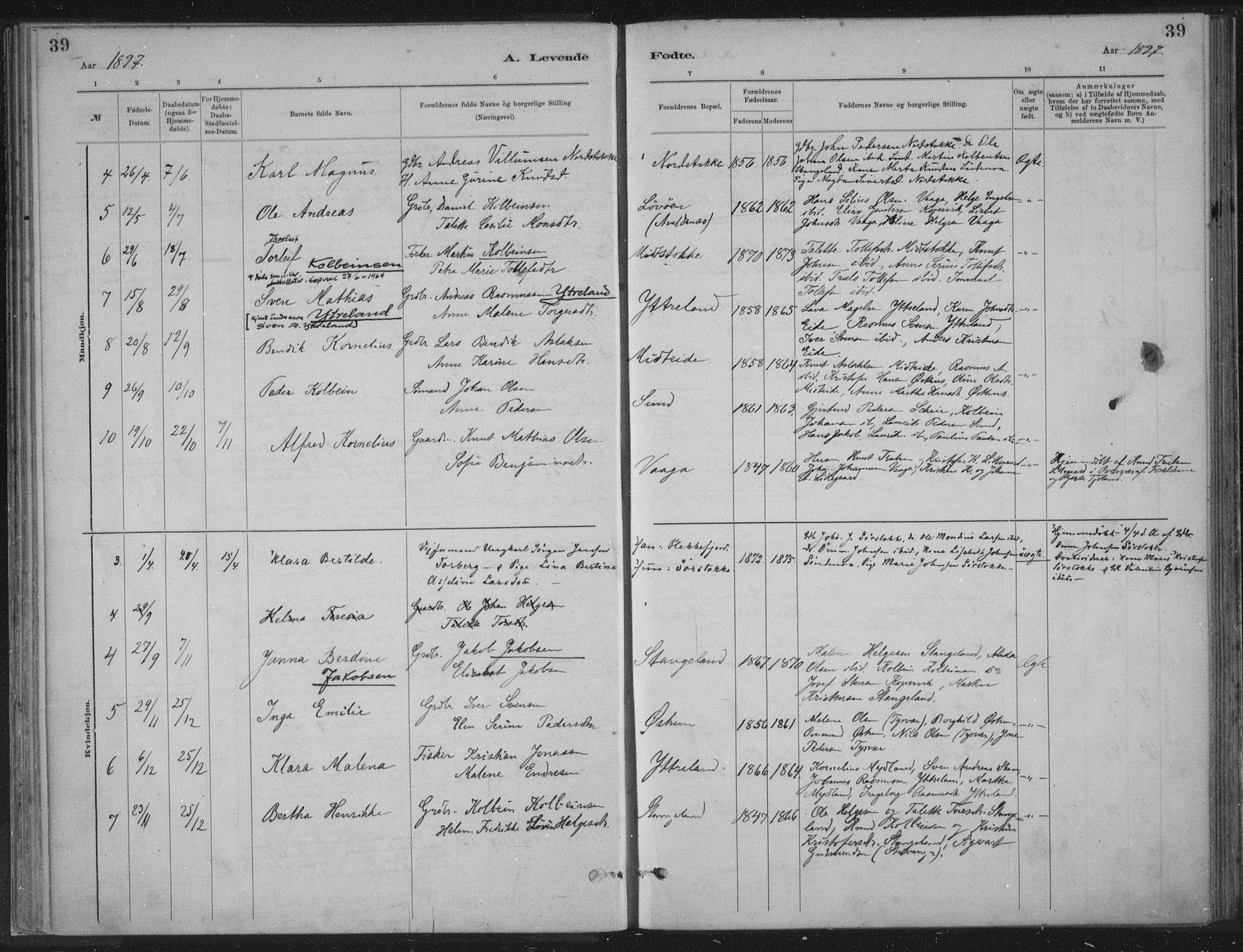 Kopervik sokneprestkontor, SAST/A-101850/H/Ha/Haa/L0002: Parish register (official) no. A 2, 1880-1912, p. 39