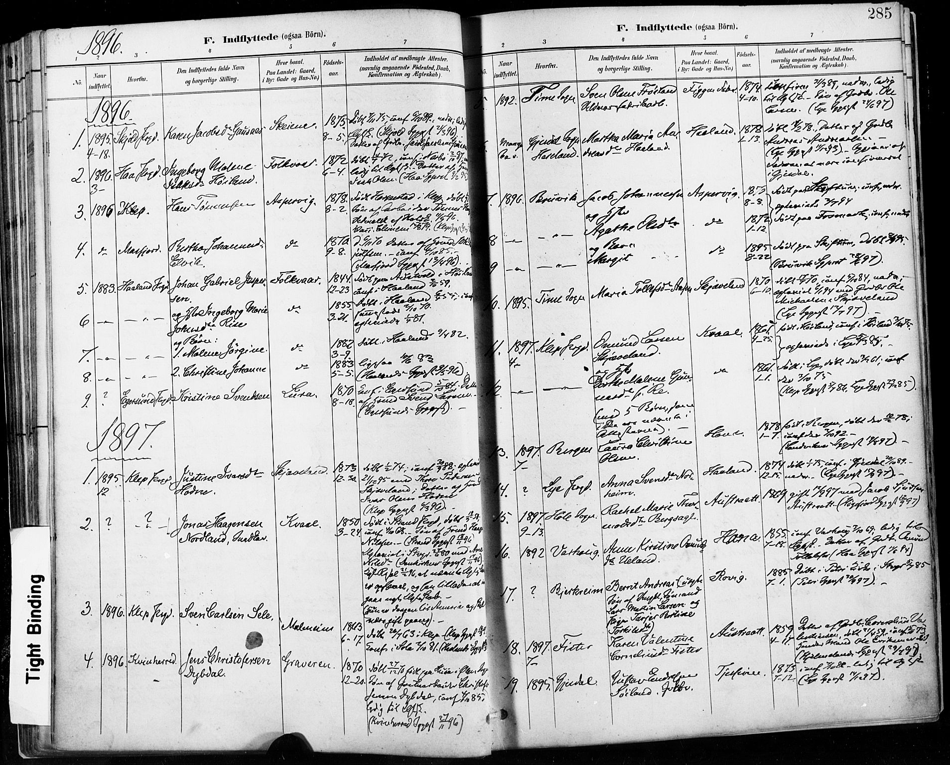 Høyland sokneprestkontor, SAST/A-101799/001/30BA/L0013: Parish register (official) no. A 13.2, 1889-1898, p. 285