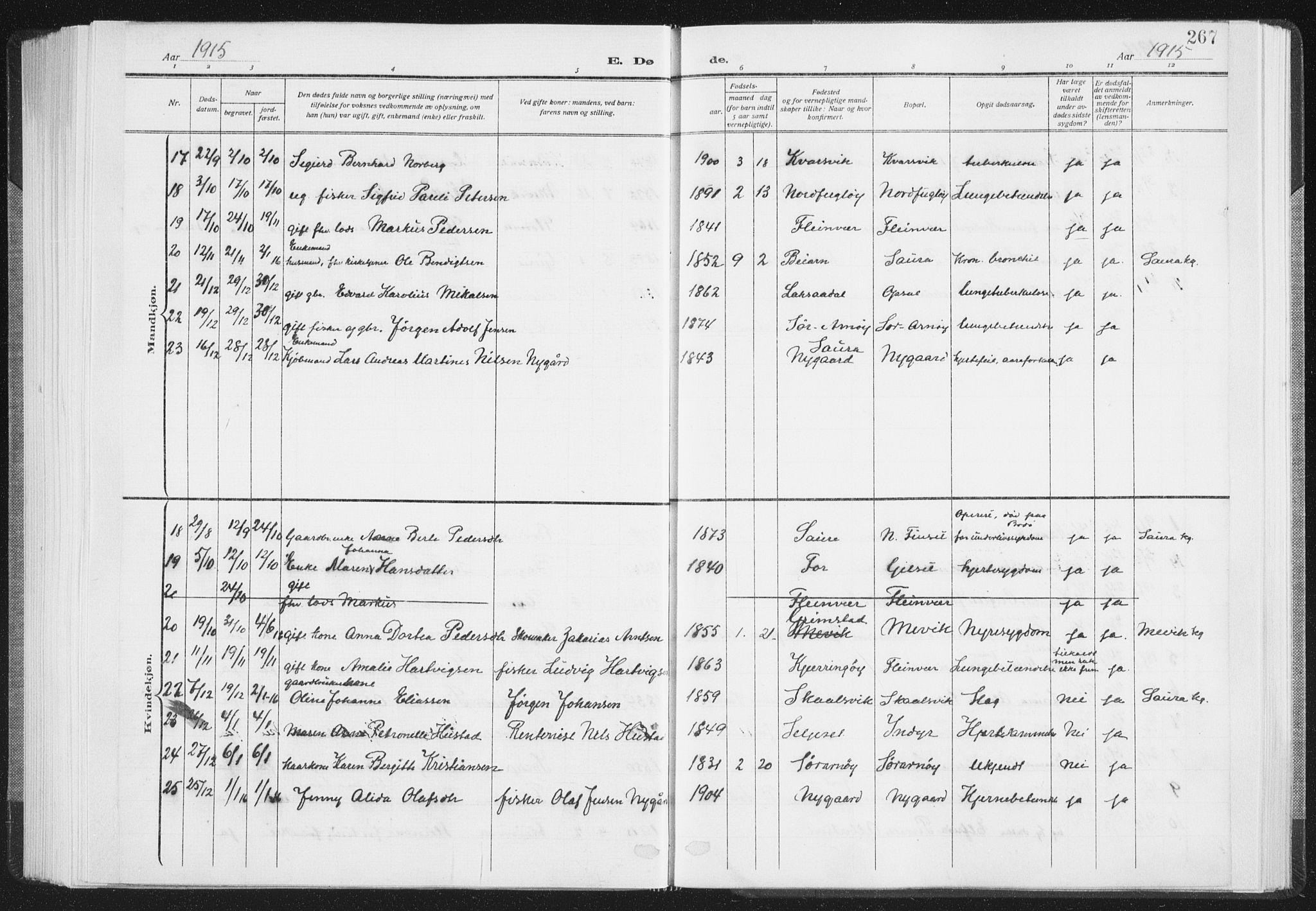 Ministerialprotokoller, klokkerbøker og fødselsregistre - Nordland, SAT/A-1459/805/L0104: Parish register (official) no. 805A09, 1909-1926, p. 267
