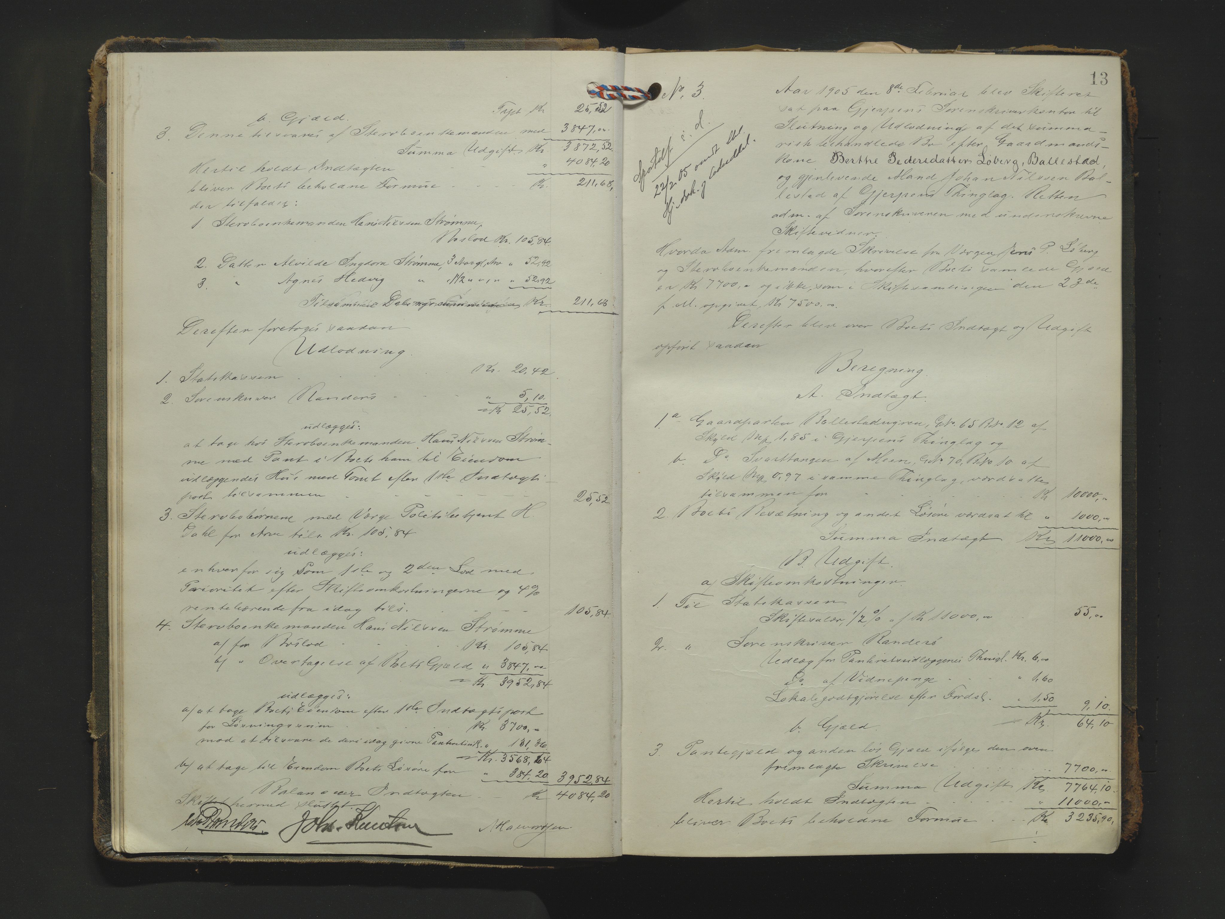 Gjerpen sorenskriveri, SAKO/A-216/H/Hb/Hbc/Hbca/L0004: Skifteutlodningsprotokoll, Sorenskriveriet, 1904-1916, p. 12b-13a