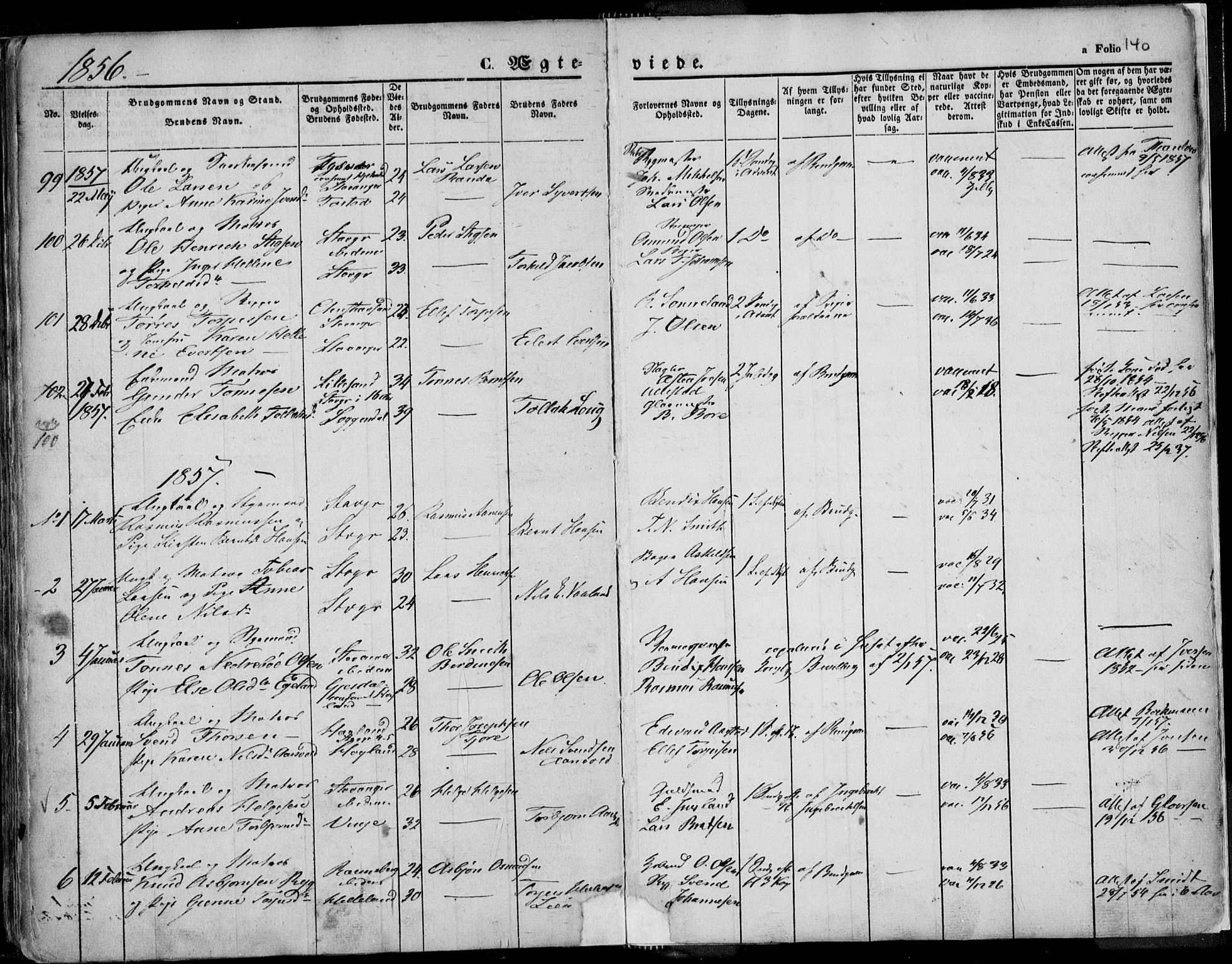 Domkirken sokneprestkontor, SAST/A-101812/001/30/30BA/L0015: Parish register (official) no. A 14, 1842-1857, p. 140