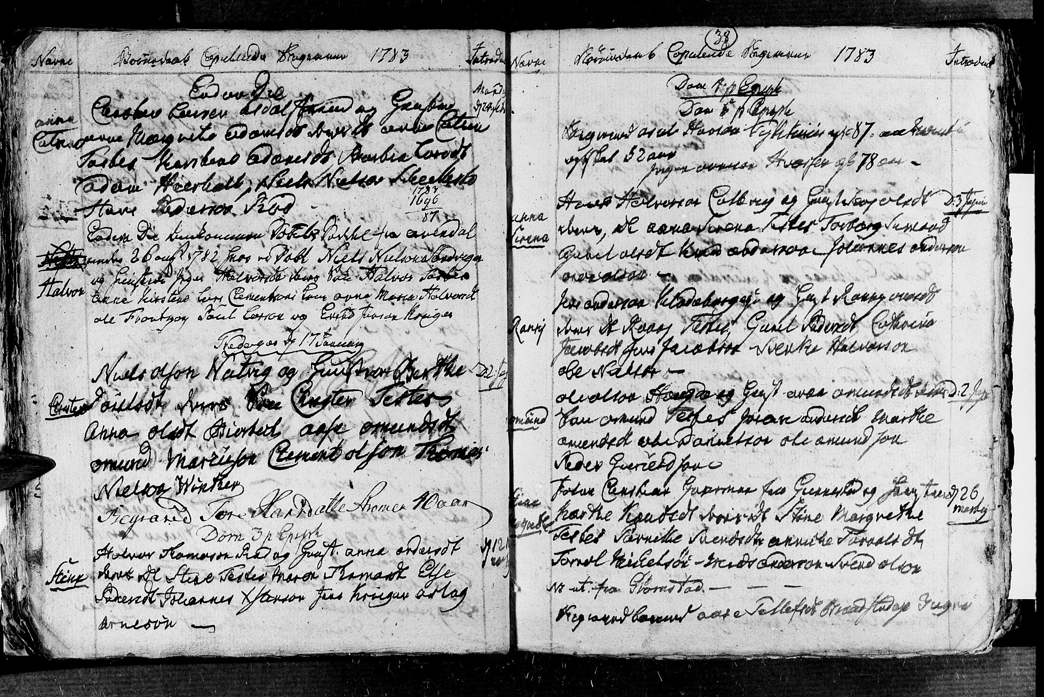Øyestad sokneprestkontor, SAK/1111-0049/F/Fb/L0001: Parish register (copy) no. B 1, 1780-1794, p. 38