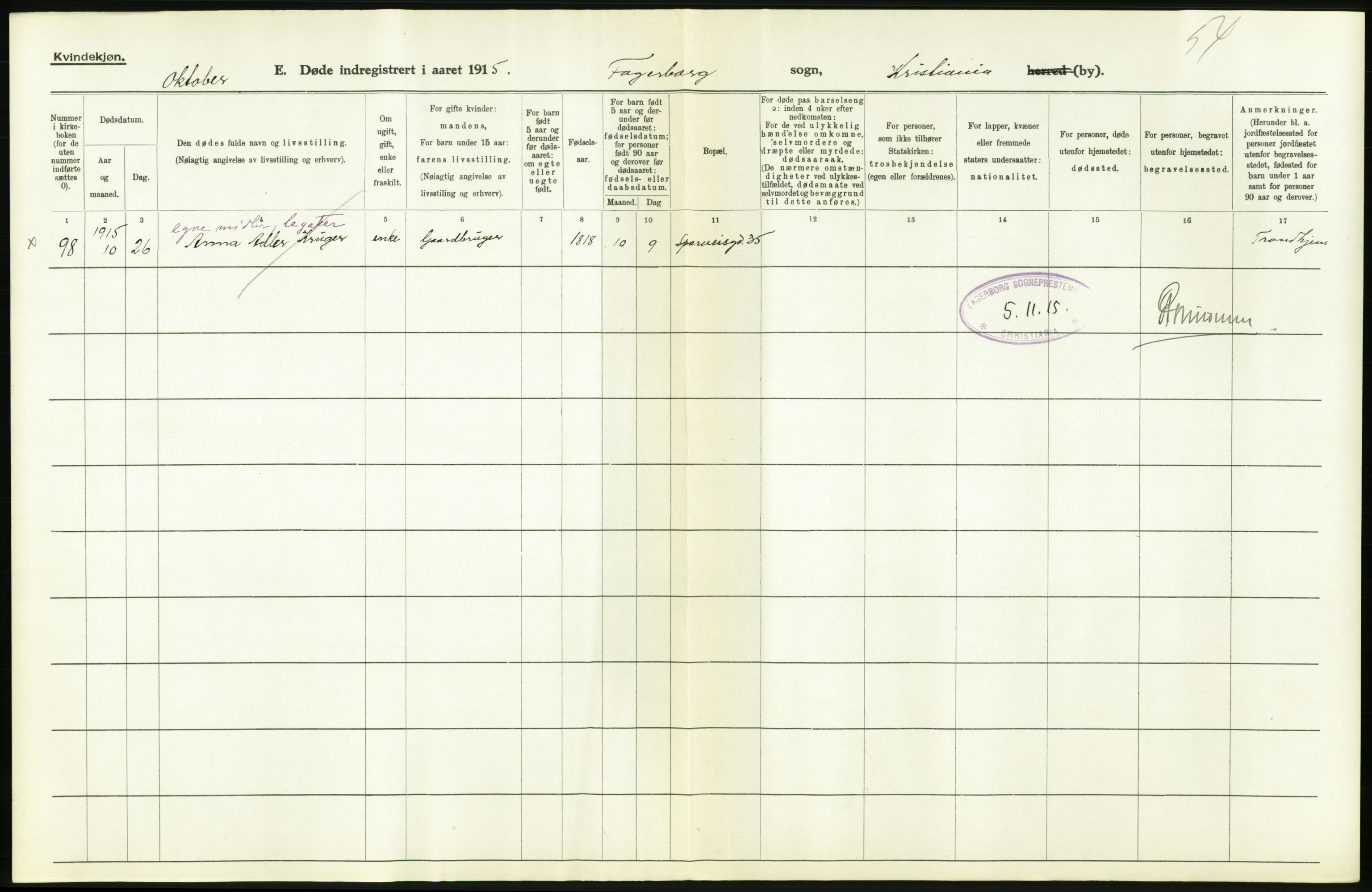 Statistisk sentralbyrå, Sosiodemografiske emner, Befolkning, AV/RA-S-2228/D/Df/Dfb/Dfbe/L0009: Kristiania: Døde., 1915, p. 544