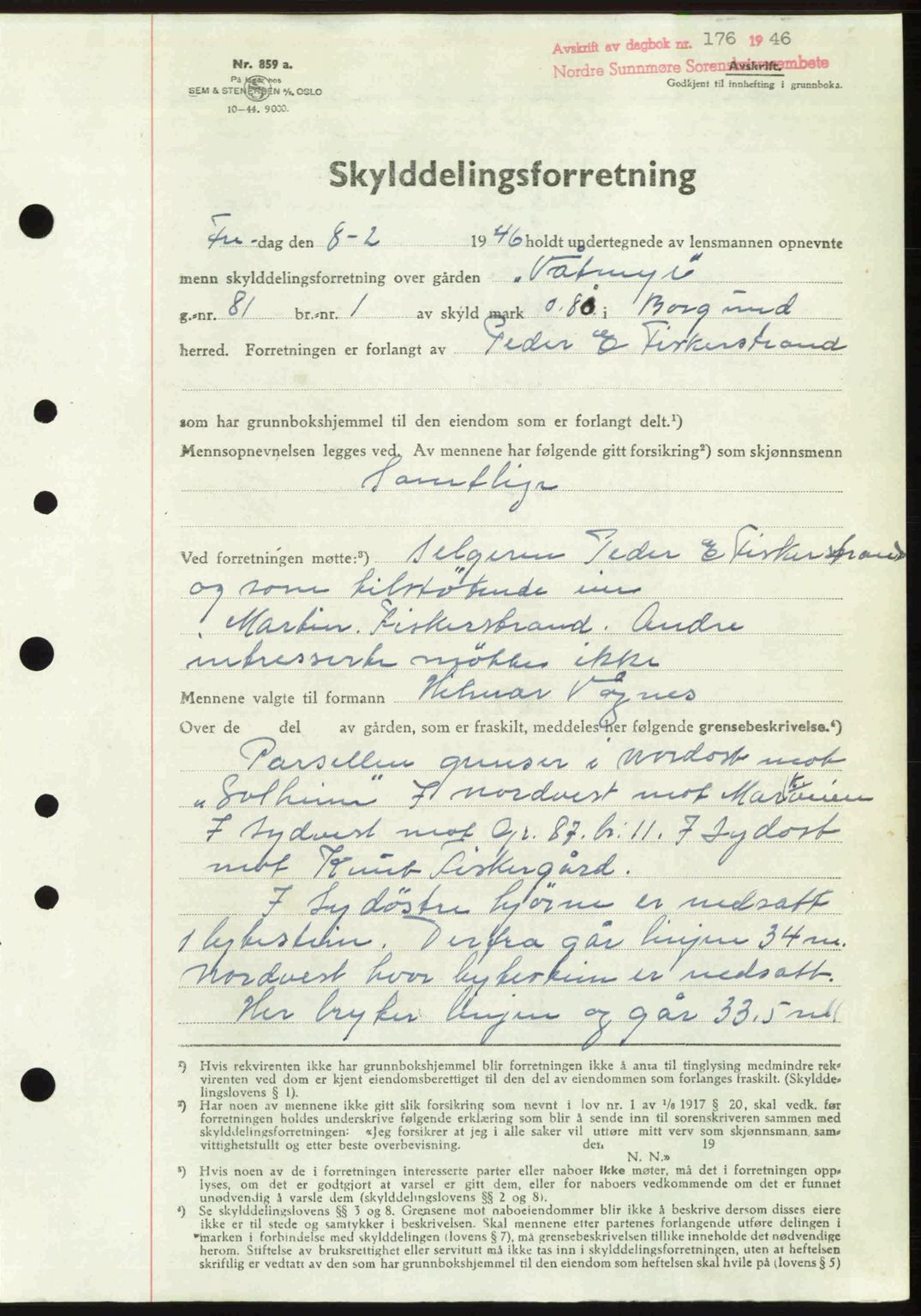 Nordre Sunnmøre sorenskriveri, AV/SAT-A-0006/1/2/2C/2Ca: Mortgage book no. A20b, 1946-1946, Diary no: : 176/1946