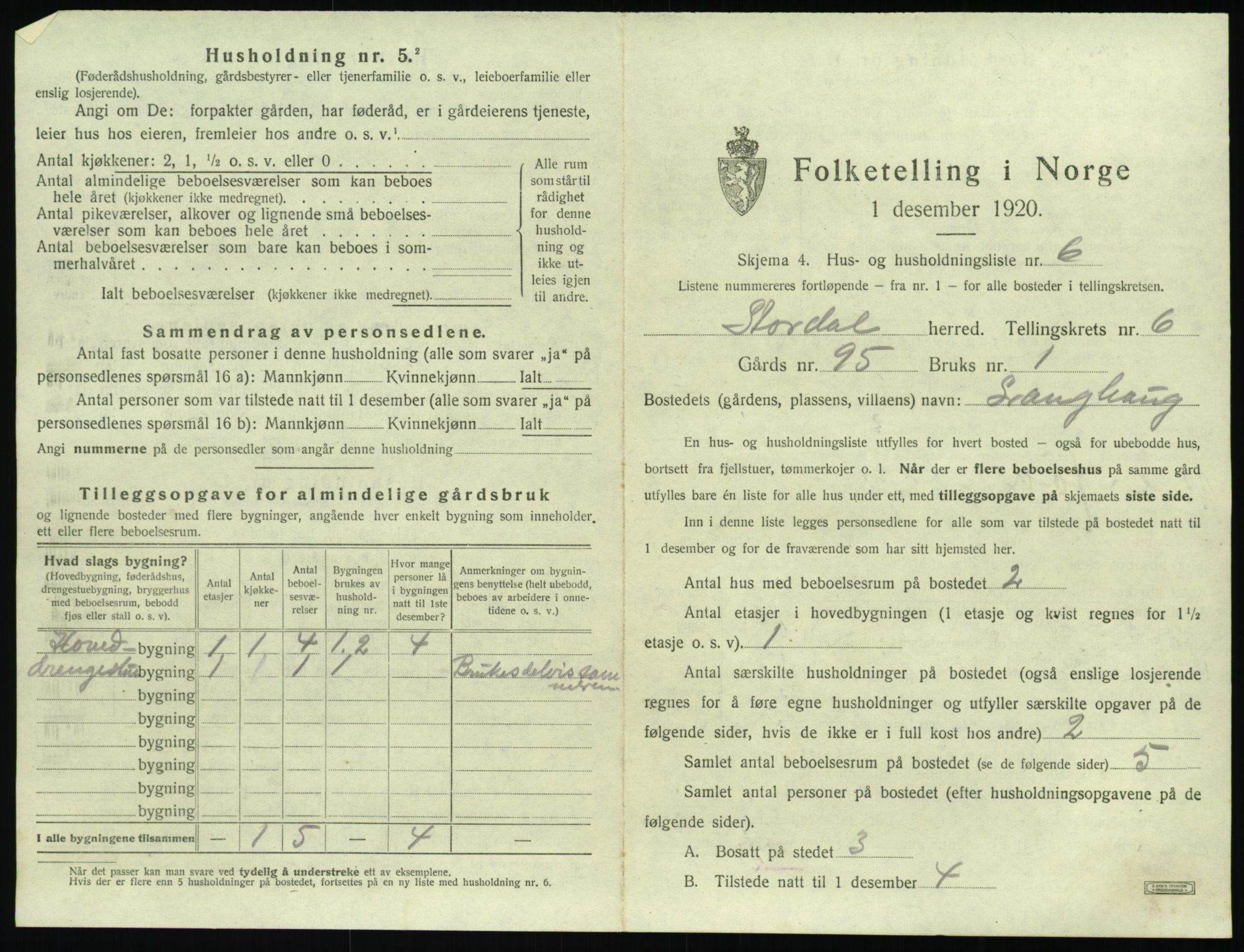 SAT, 1920 census for Stordal, 1920, p. 294