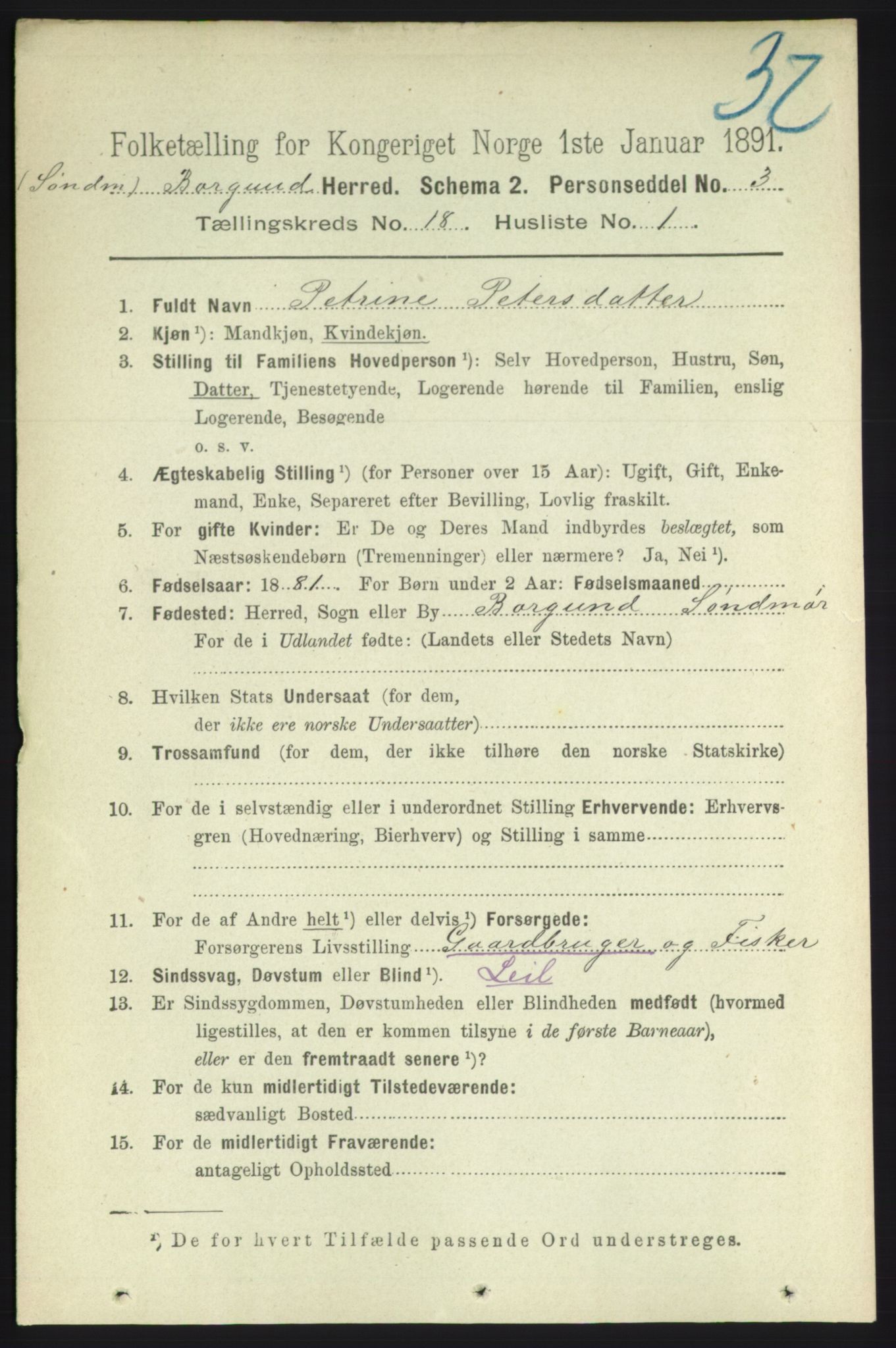 RA, 1891 census for 1531 Borgund, 1891, p. 5490