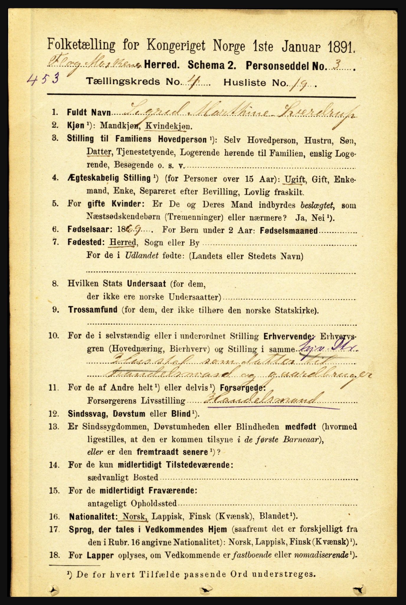 RA, 1891 census for 1859 Flakstad, 1891, p. 2015