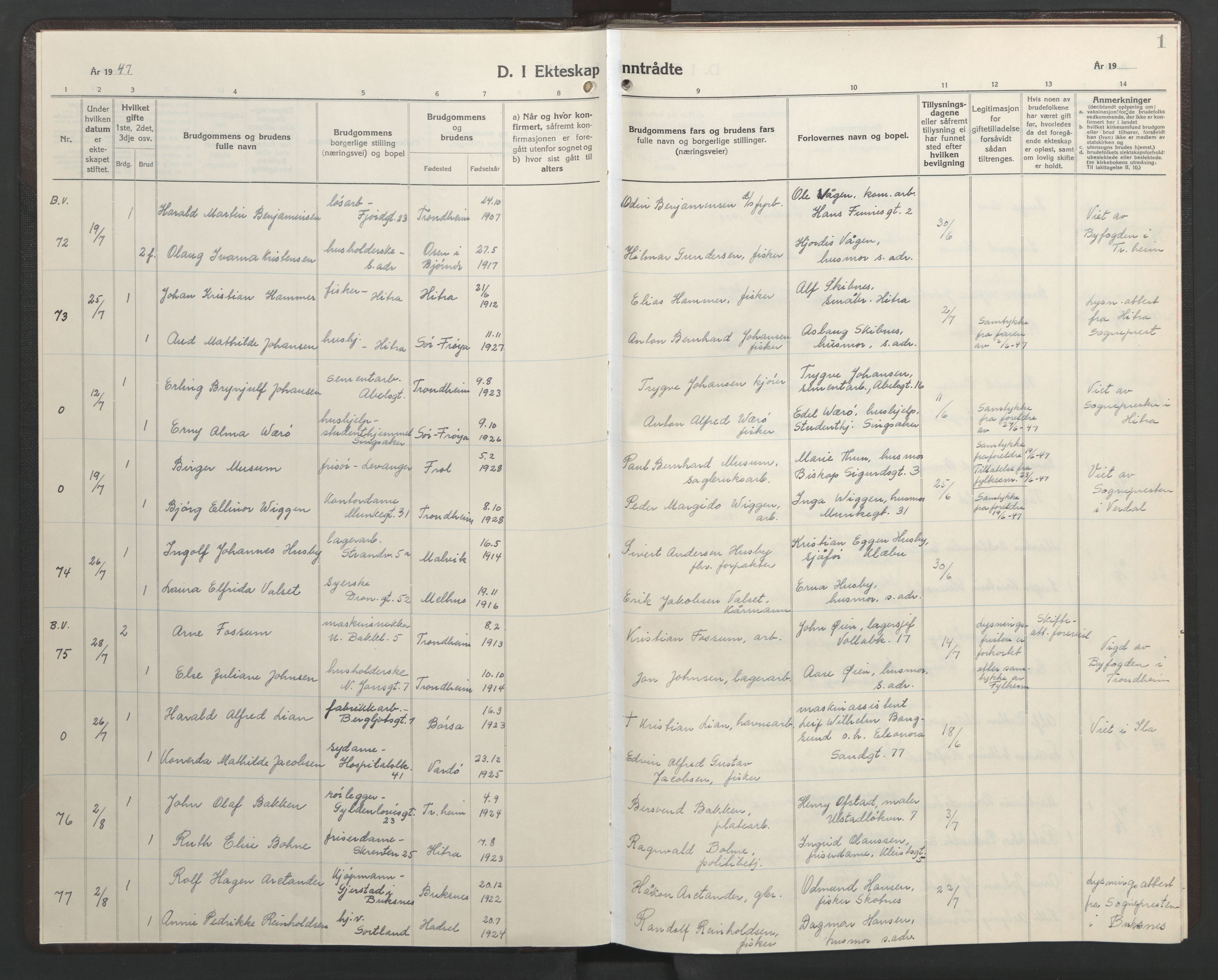 Ministerialprotokoller, klokkerbøker og fødselsregistre - Sør-Trøndelag, SAT/A-1456/602/L0155: Parish register (copy) no. 602C23, 1947-1950, p. 1