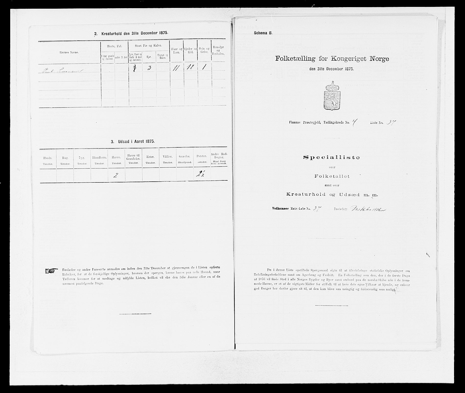 SAB, 1875 census for 1218P Finnås, 1875, p. 594