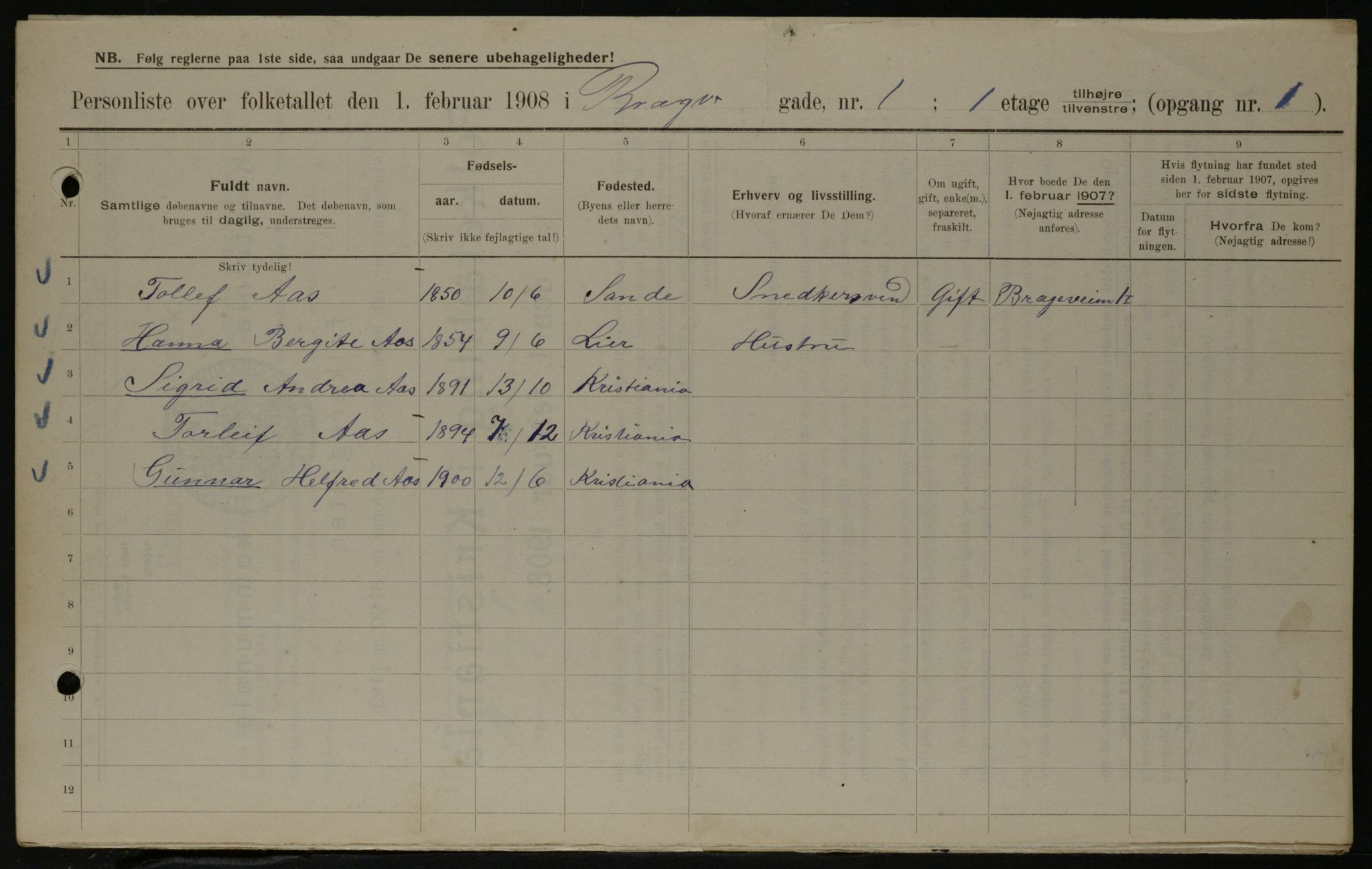 OBA, Municipal Census 1908 for Kristiania, 1908, p. 7825