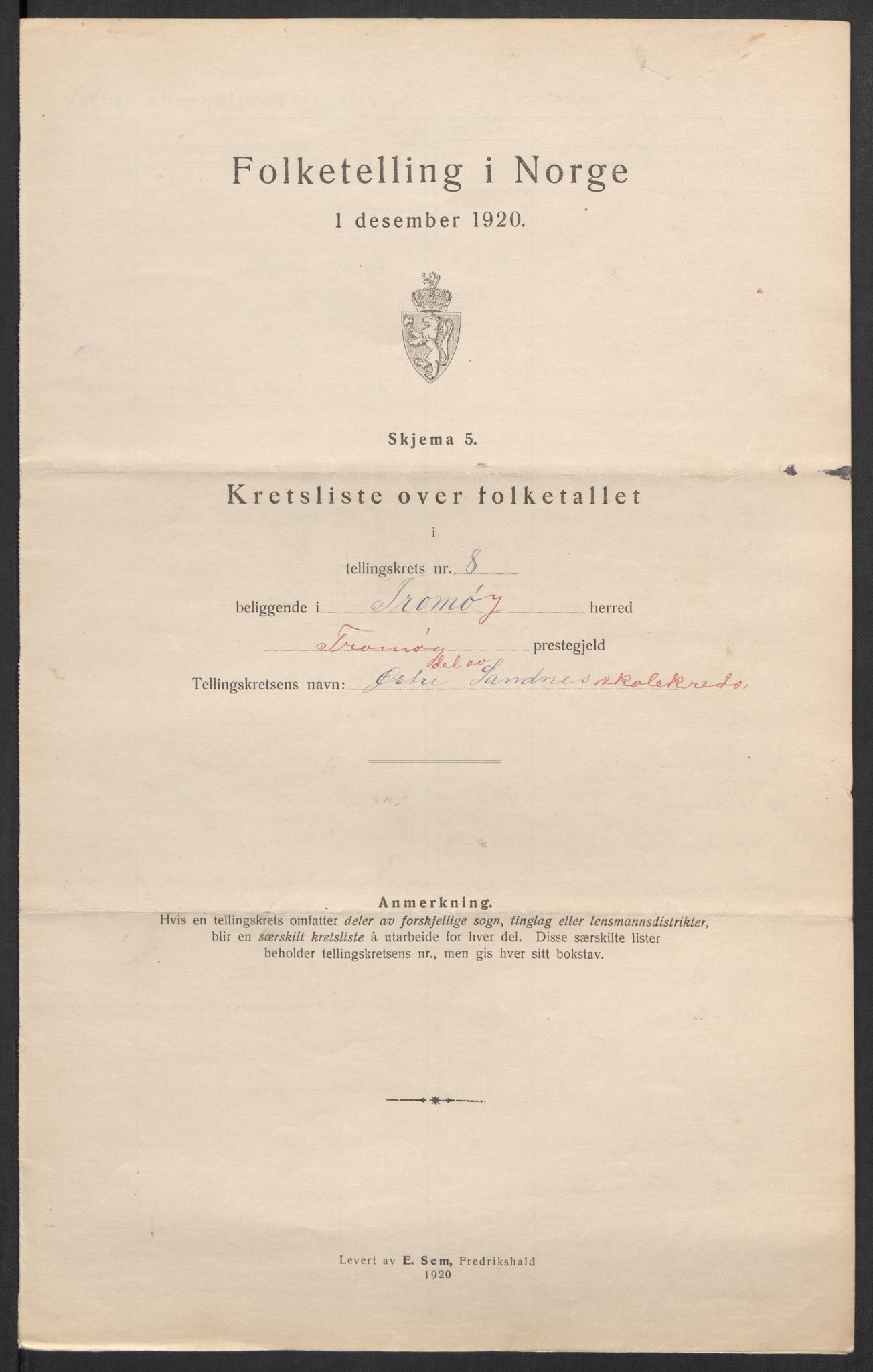 SAK, 1920 census for Tromøy, 1920, p. 27