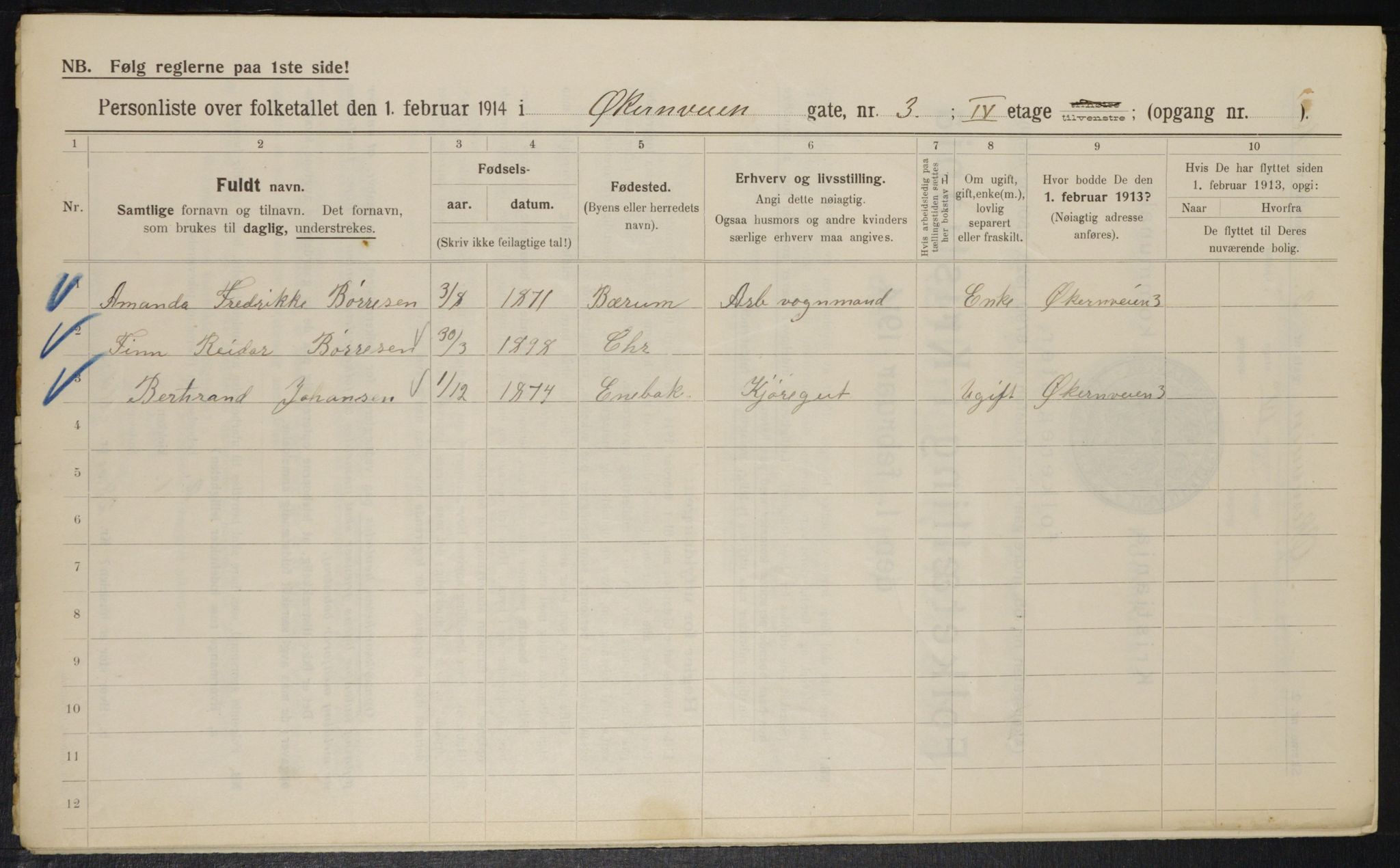 OBA, Municipal Census 1914 for Kristiania, 1914, p. 129709