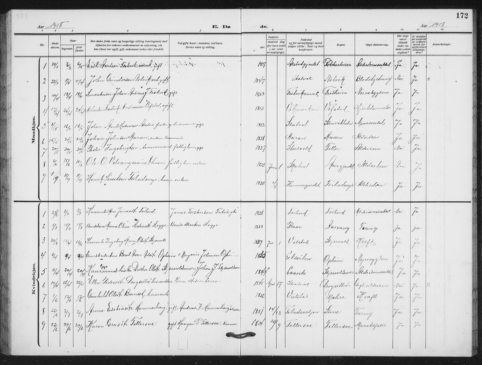 Ministerialprotokoller, klokkerbøker og fødselsregistre - Nord-Trøndelag, AV/SAT-A-1458/712/L0104: Parish register (copy) no. 712C02, 1917-1939, p. 172