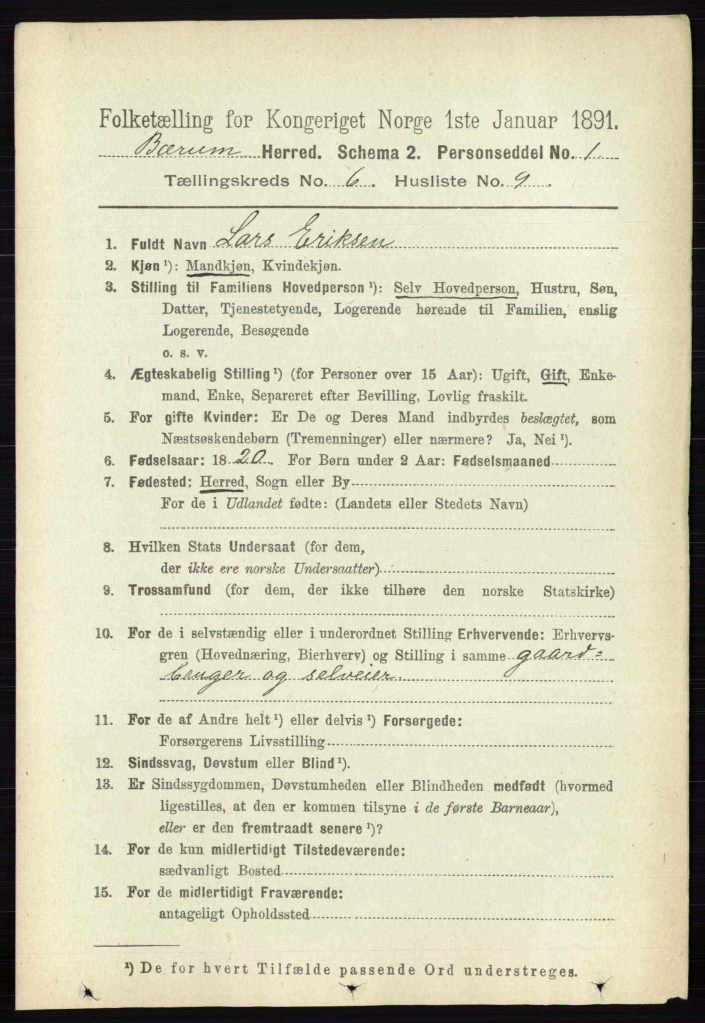 RA, 1891 census for 0219 Bærum, 1891, p. 3566