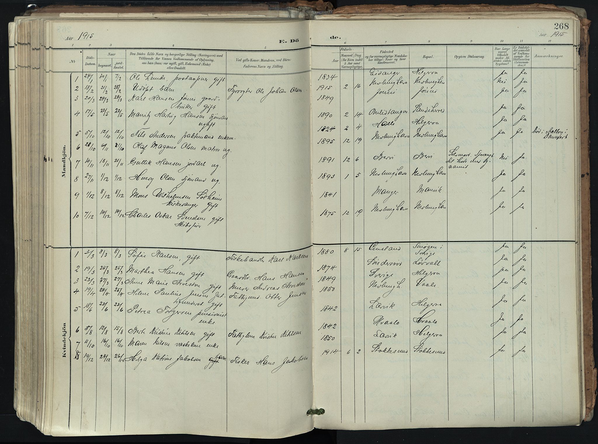 Brunlanes kirkebøker, AV/SAKO-A-342/F/Fb/L0003: Parish register (official) no. II 3, 1900-1922, p. 268