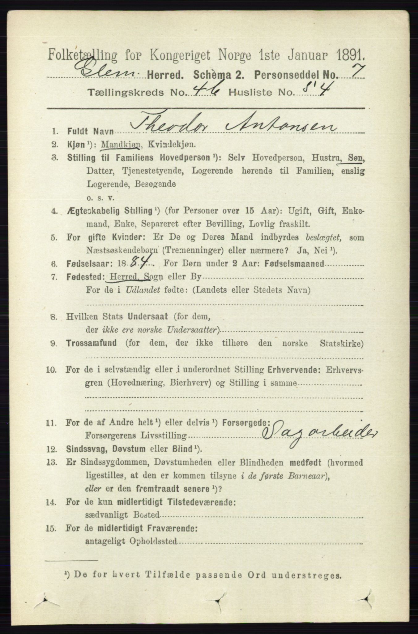 RA, 1891 census for 0132 Glemmen, 1891, p. 5445